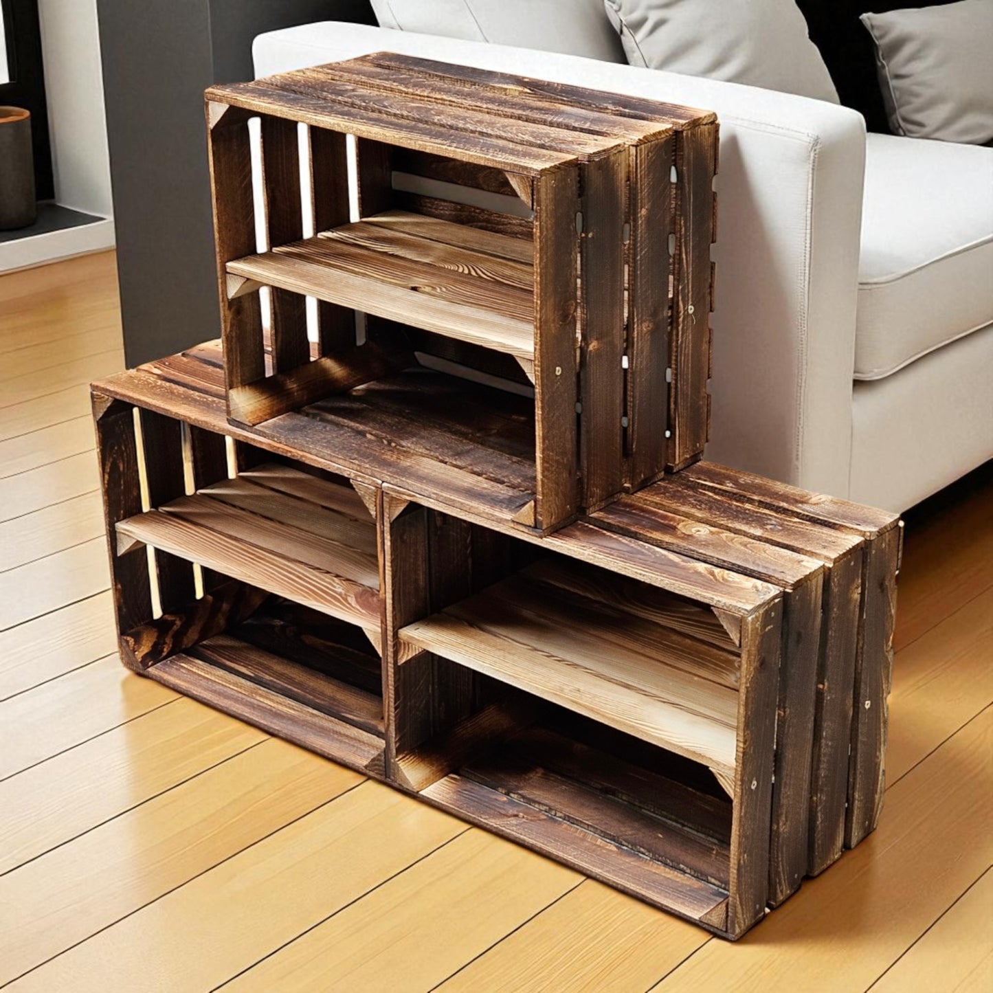 Holzkisten mit Regalfach Lang 50 x 40 x 30cm Vintage Geflammt