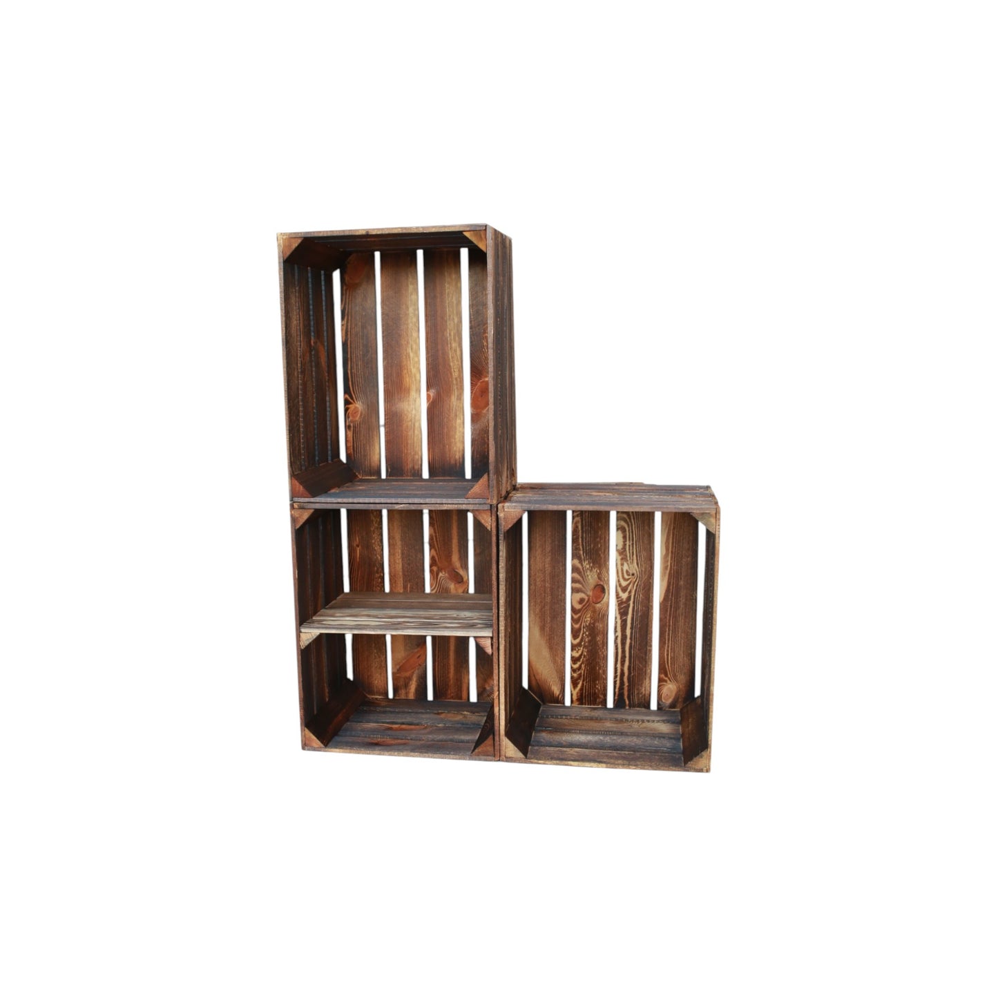 Obstkisten 3er Set Vintage Geflammt 50 x 40 x 30cm mit Regalboden
