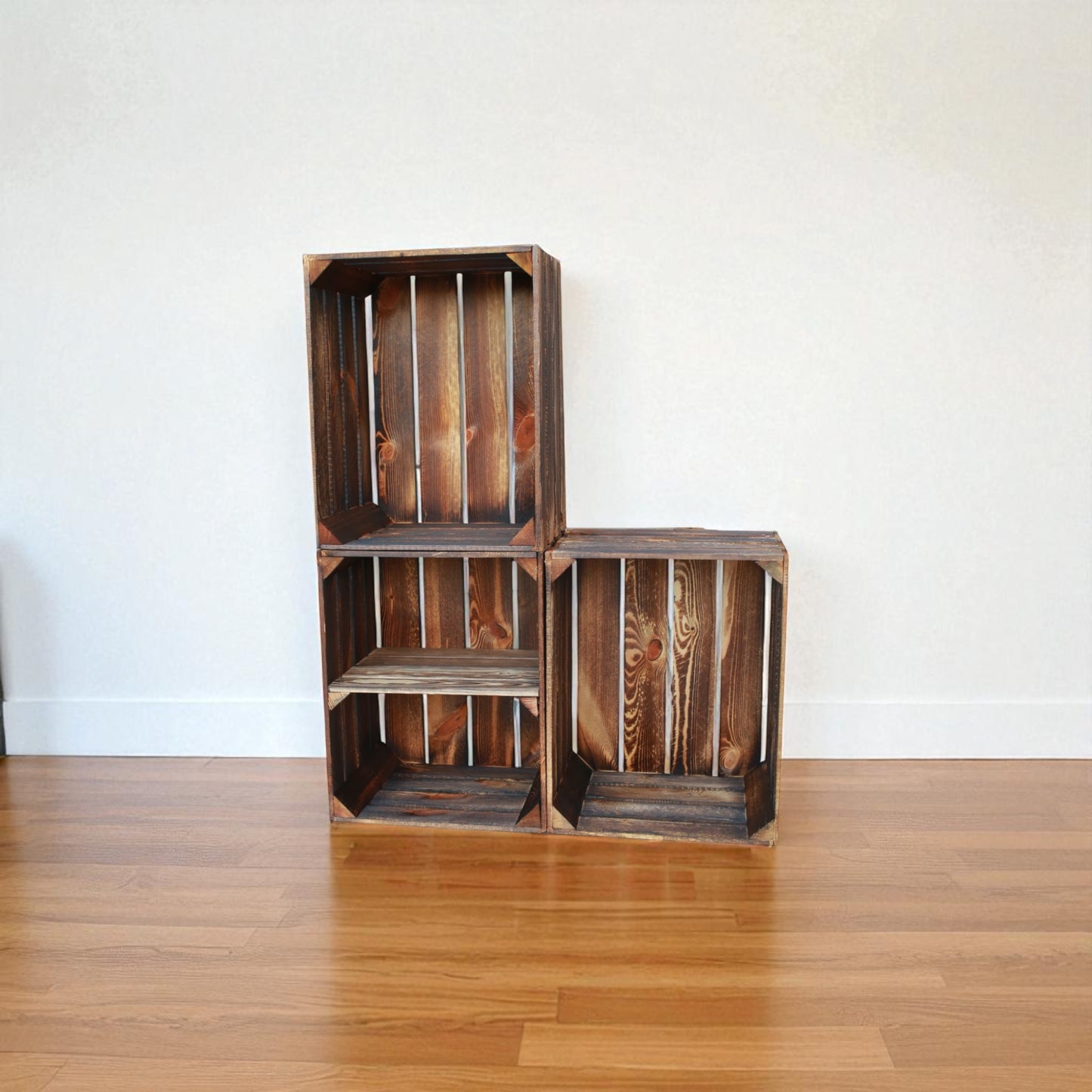 Obstkisten 3er Set Vintage Geflammt 50 x 40 x 30cm mit Regalboden