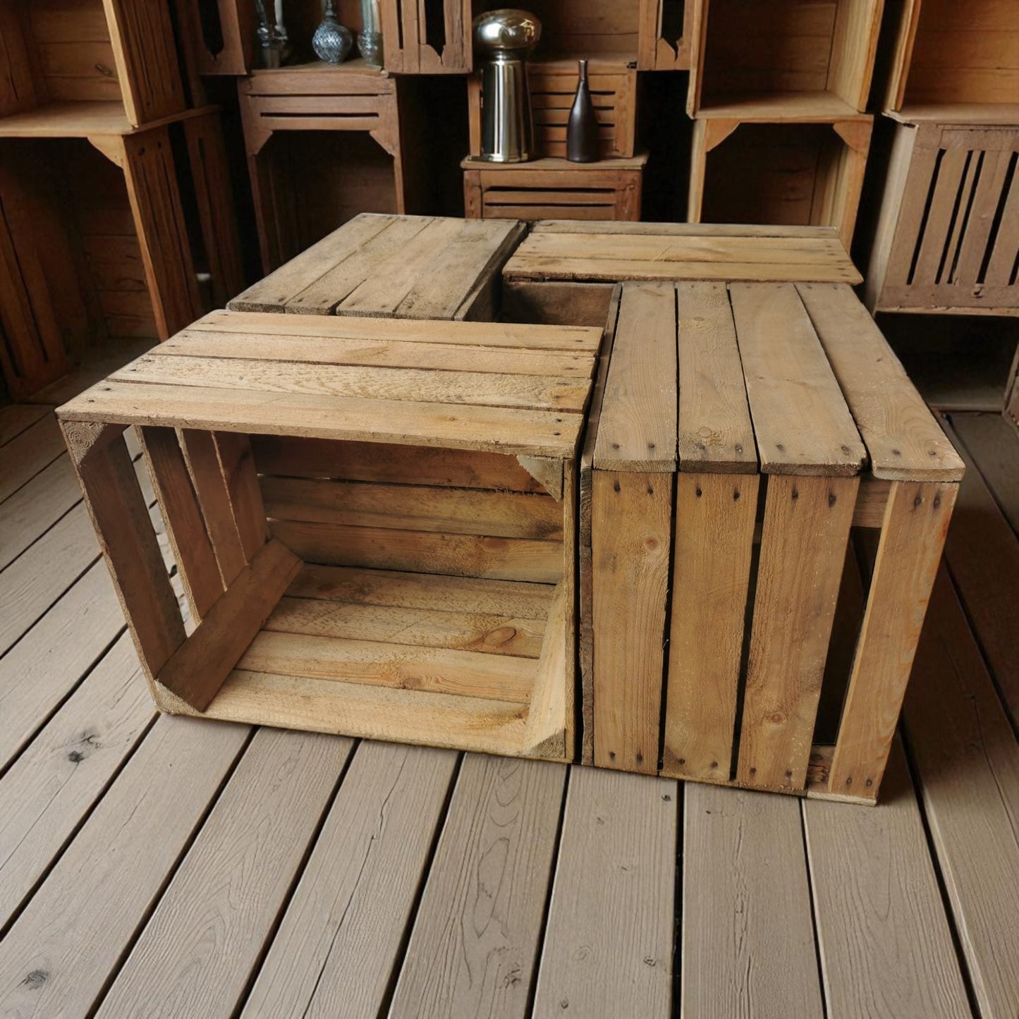 Holzkisten 4er Set 50 x 40 x 30cm Vintage Natur