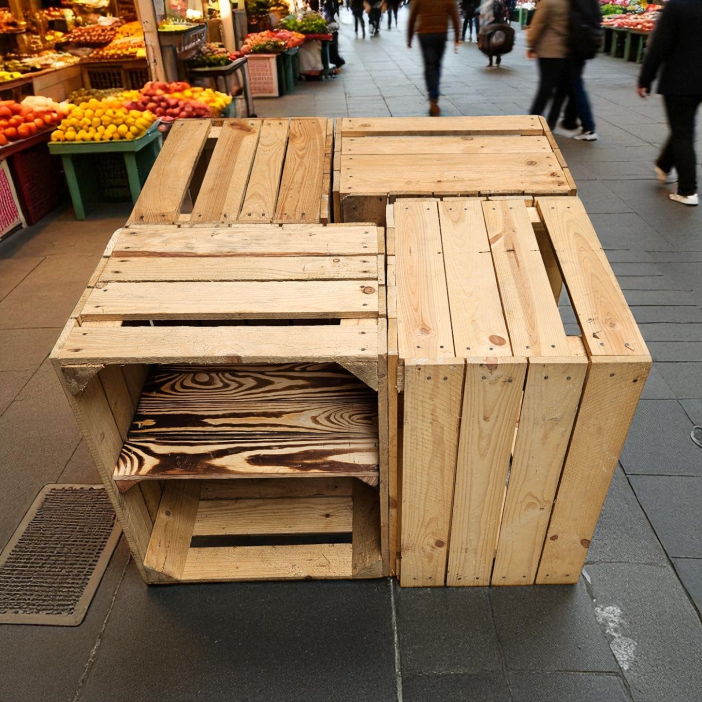 Obstkisten 4er Set 50 x 40 x 30cm mit Ablage Kurz verbaut