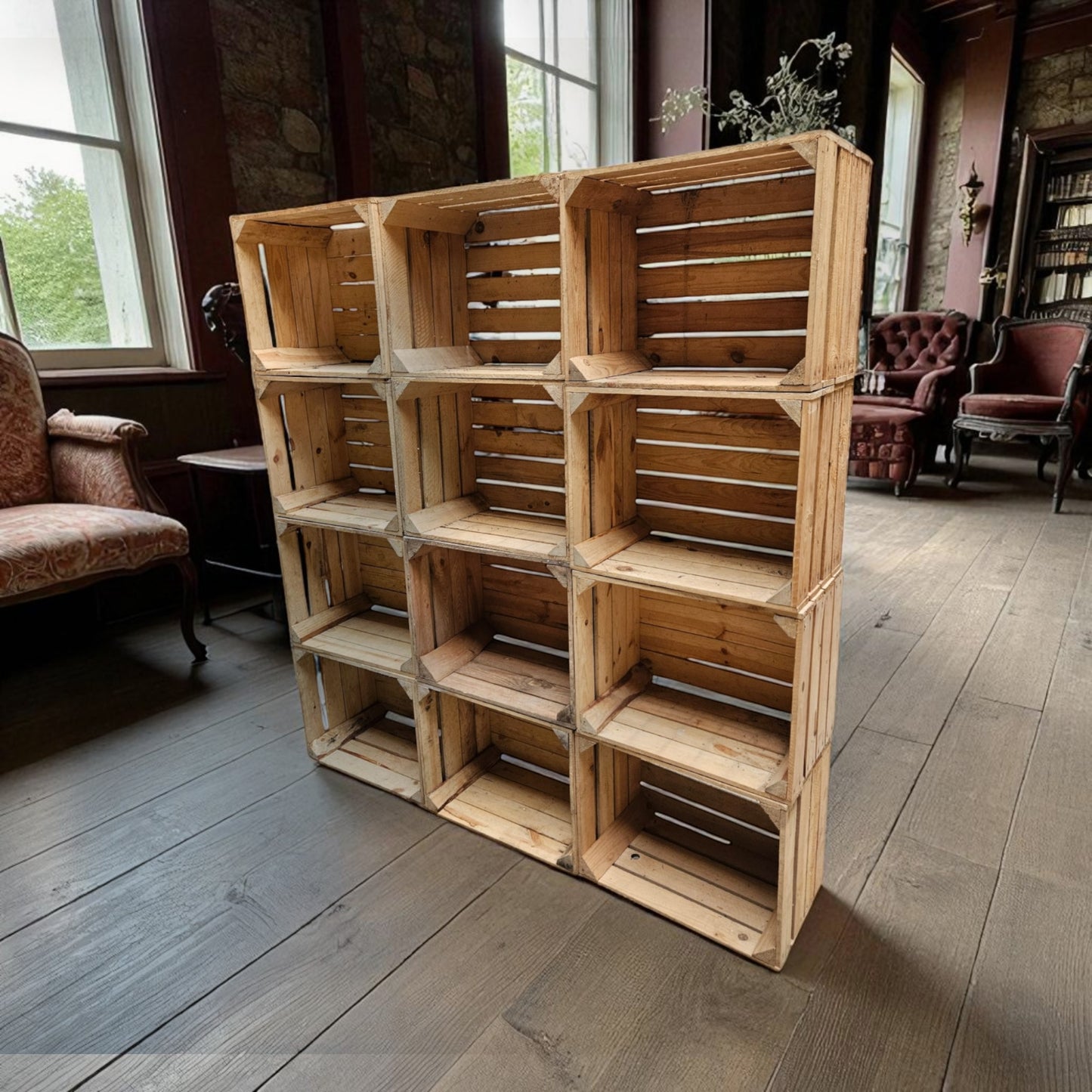 Holzkisten 12er Set 50 x 40 x 30cm Vintage Natur massiv und stabil
