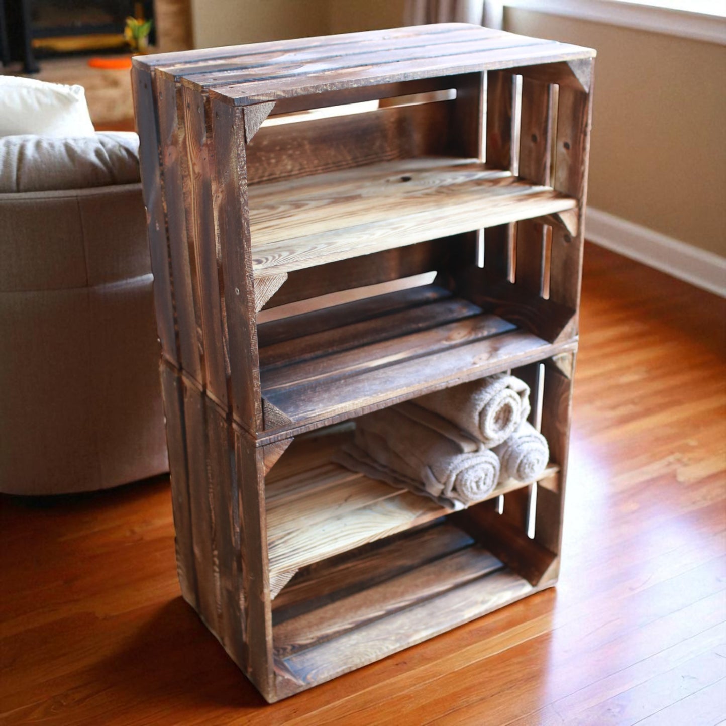 Holzkisten mit Regalfach Lang 50 x 40 x 30cm Geflammt Vintage
