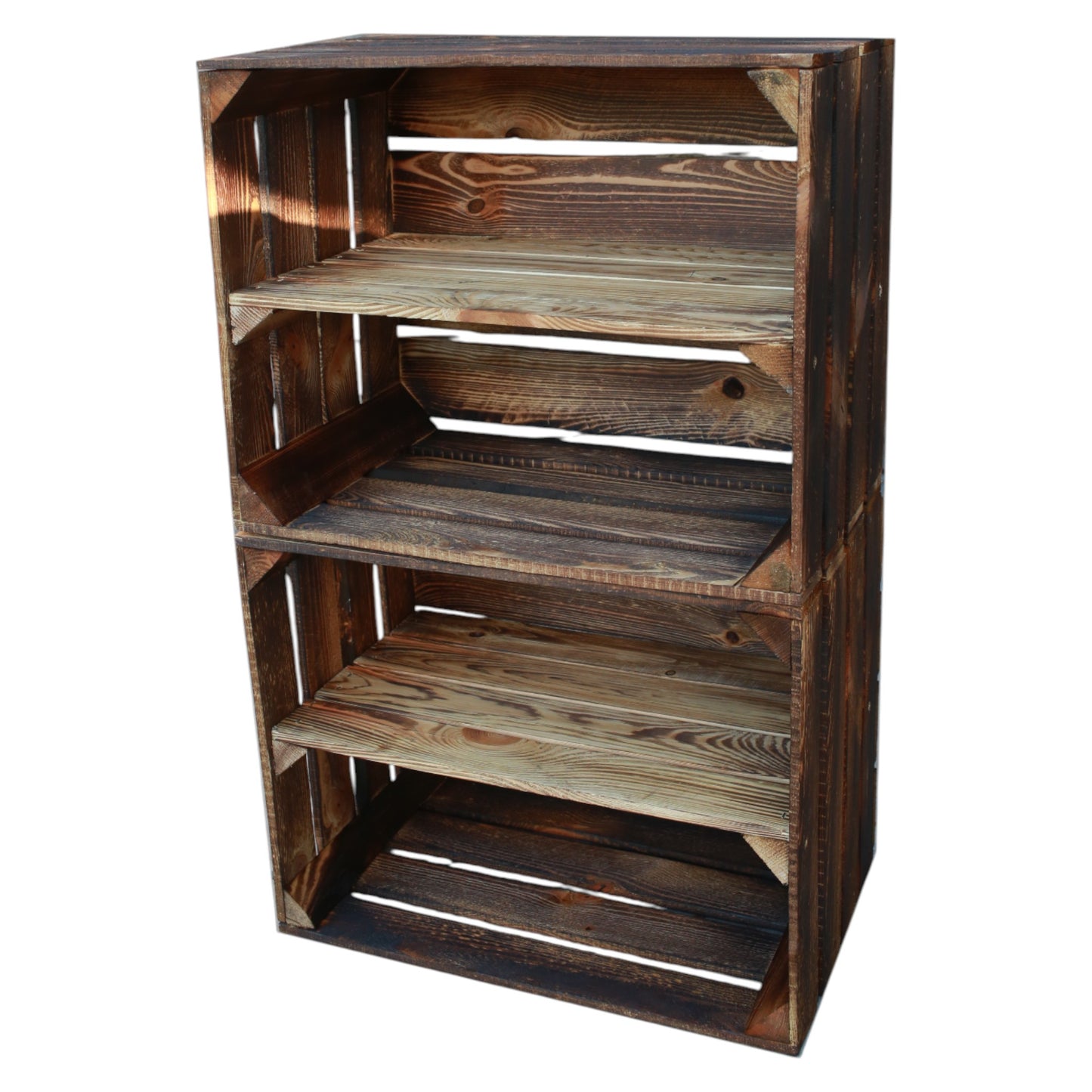 Caisses en bois avec compartiment à étagères longues 50 x 40 x 30 cm flammées vintage