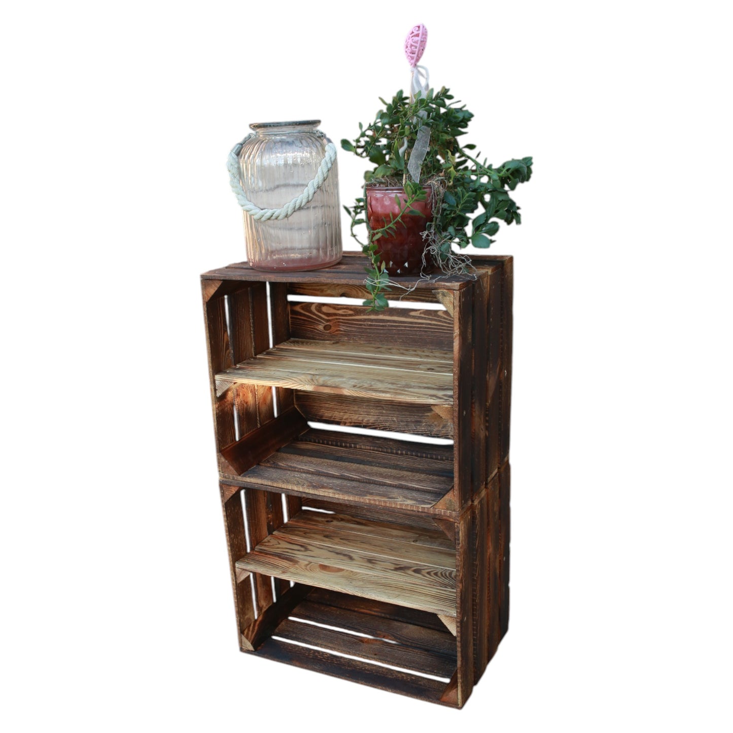 Holzkisten mit Regalfach Lang 50 x 40 x 30cm Geflammt Vintage