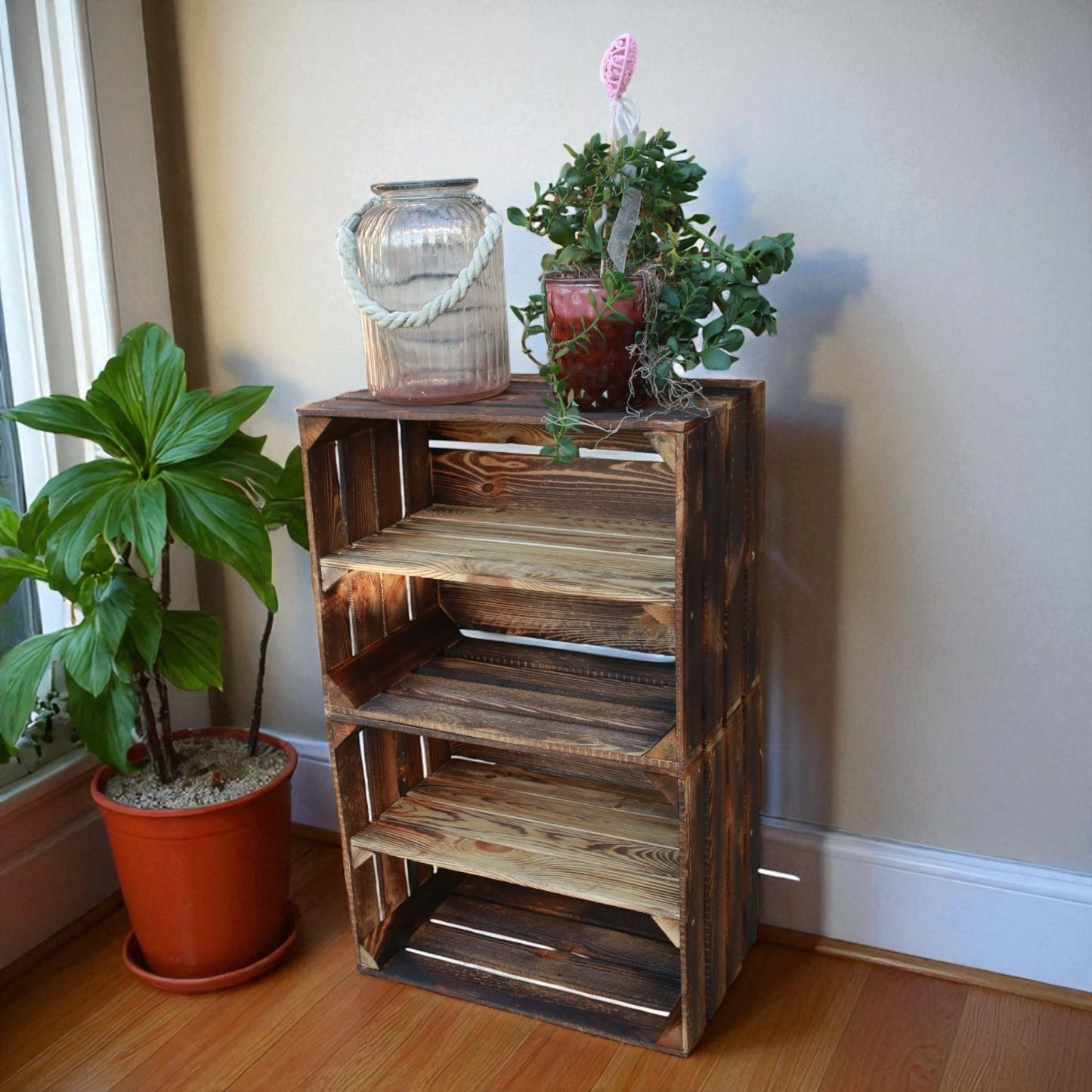 Holzkisten mit Regalfach Lang 50 x 40 x 30cm Geflammt Vintage