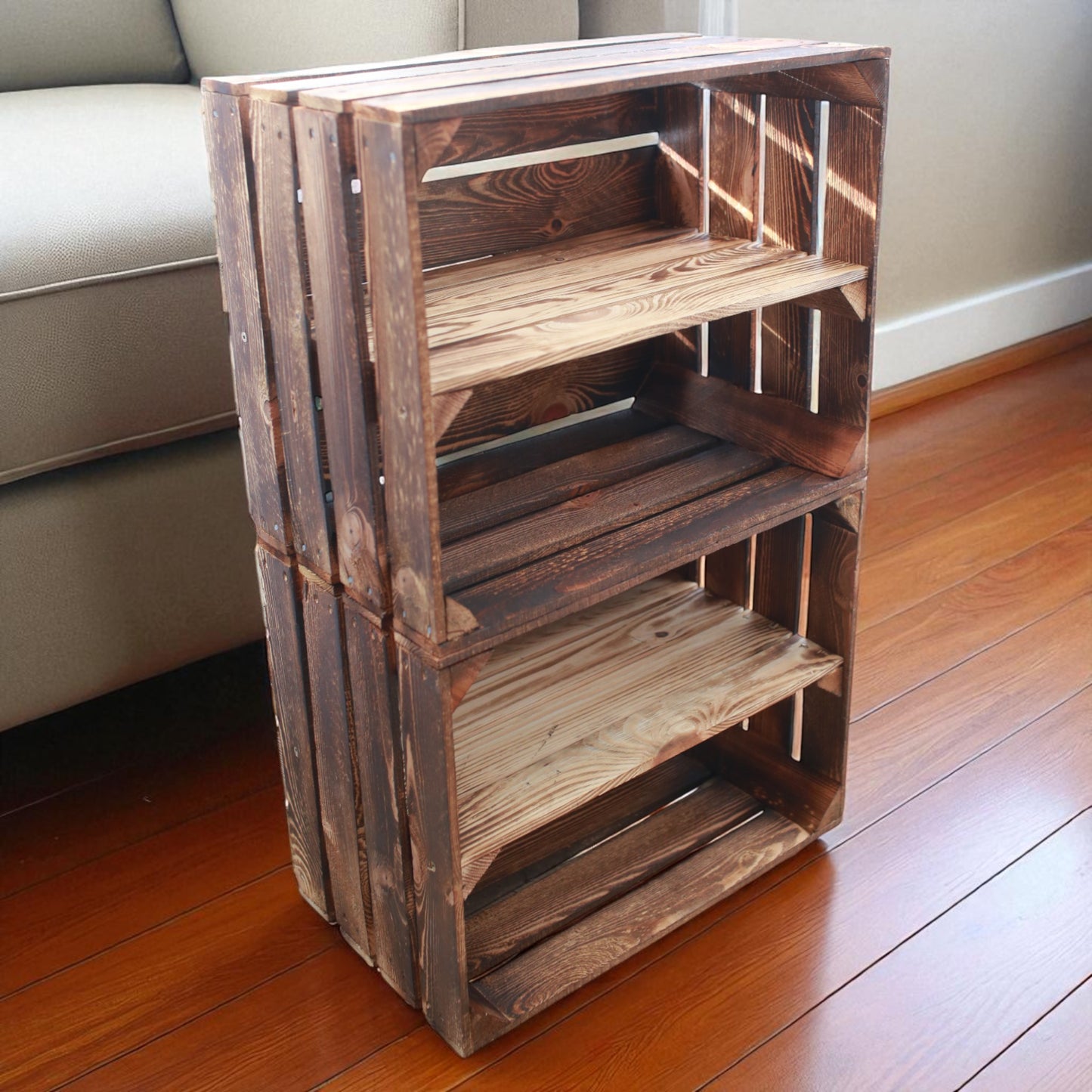Holzkisten mit Regalfach Lang 50 x 40 x 30cm Geflammt Vintage