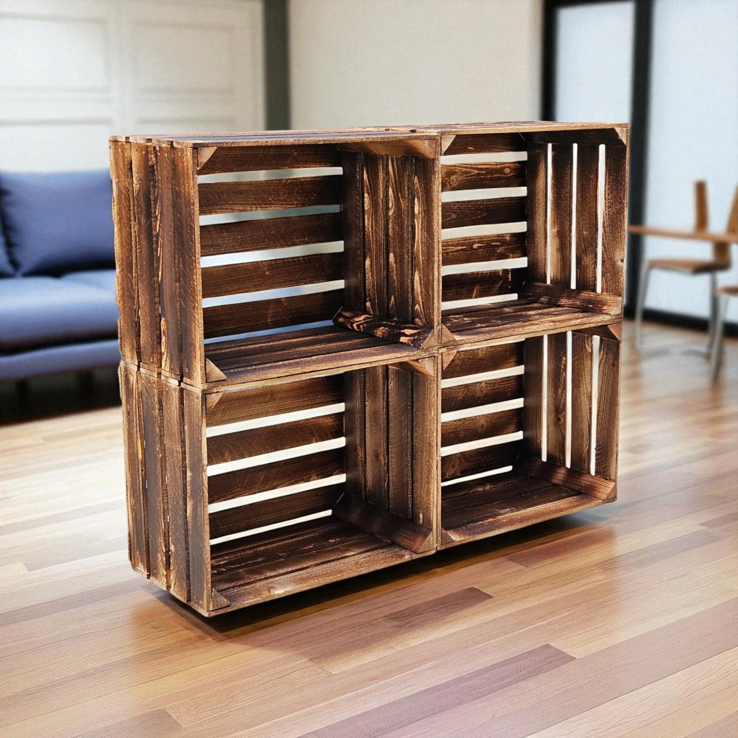 Holzkisten 4er Set Vintage Geflammt 50 x 40 x 30cm
