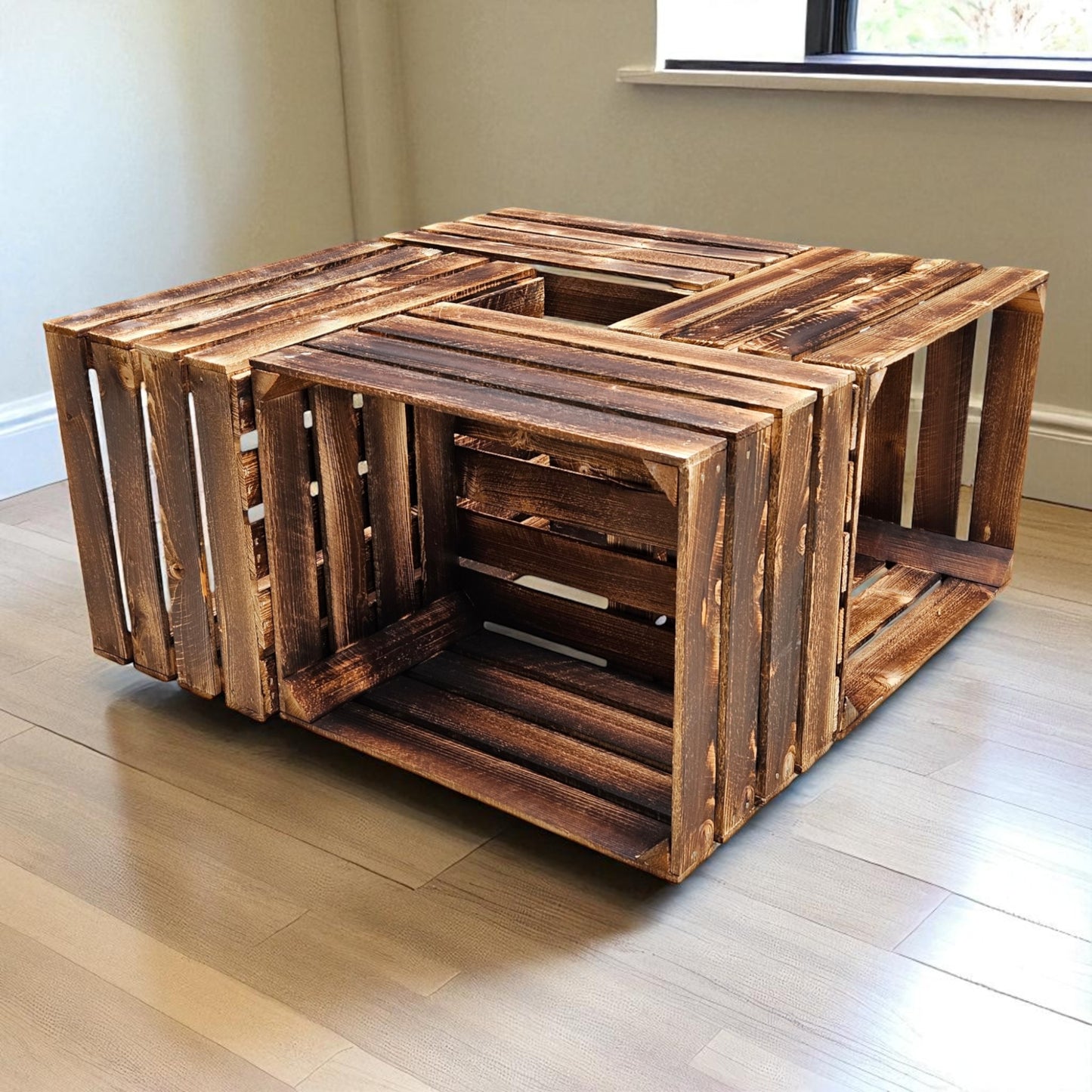 Holzkisten 4er Set Vintage Geflammt 50 x 40 x 30cm