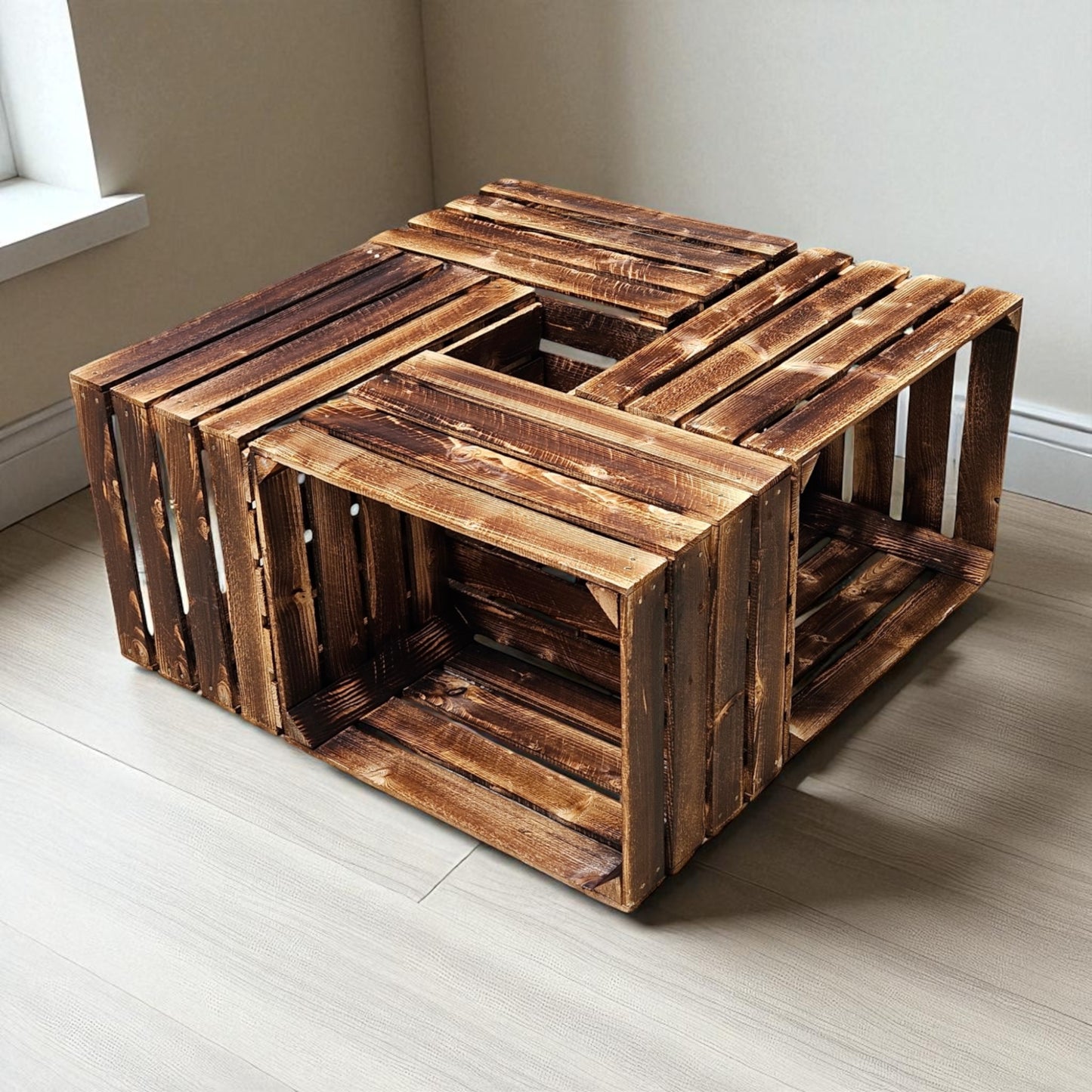 Holzkisten 4er Set Vintage Geflammt 50 x 40 x 30cm