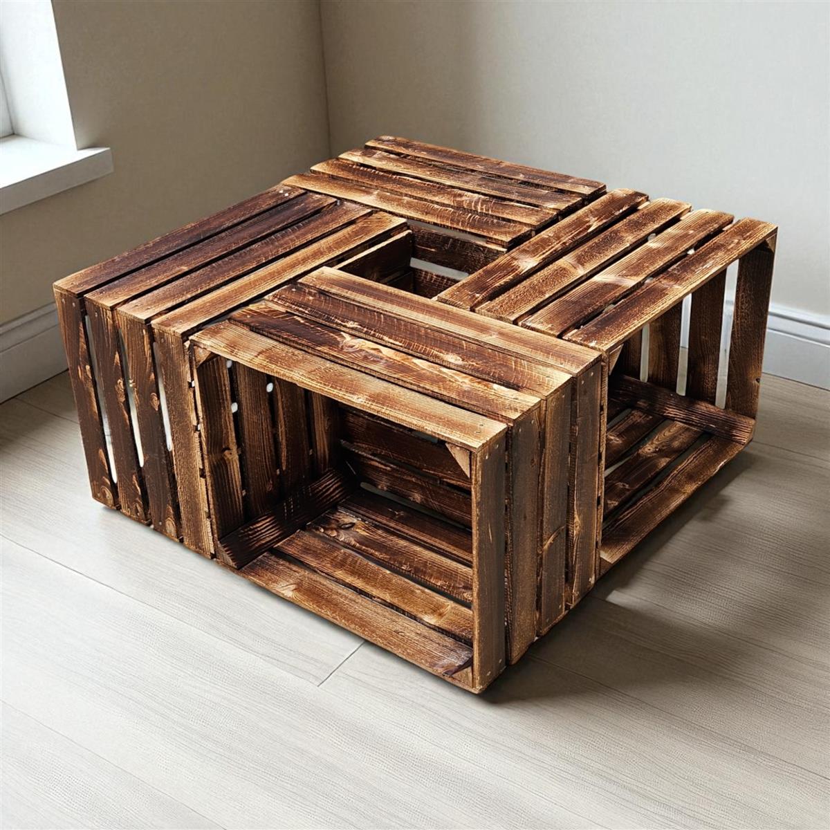 Holzkisten 4er Set Vintage Geflammt 50 x 40 x 30cm