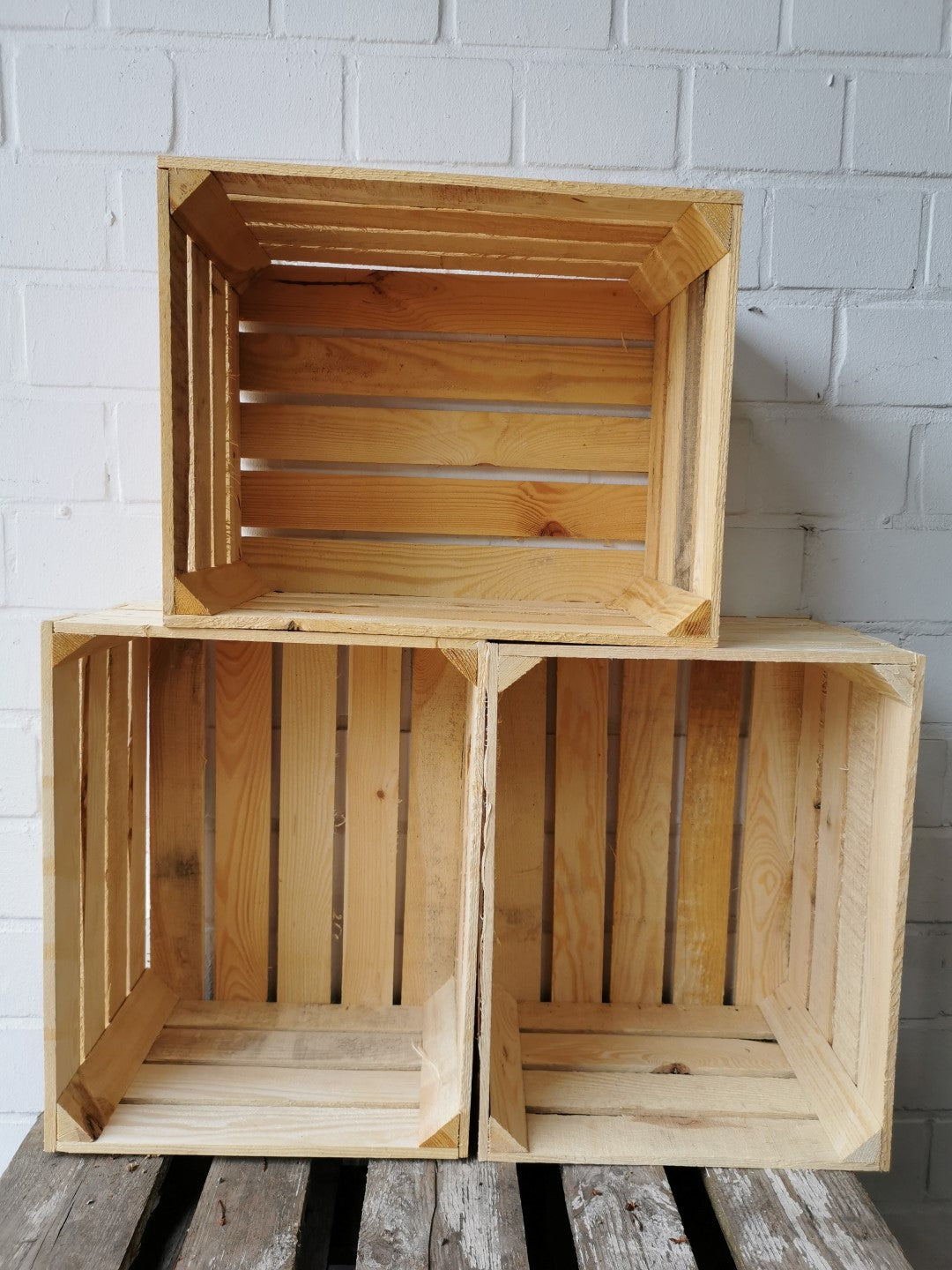 Neue Holzkisten Natur 50 x 40 x 30 cm Obstkisten / Apfelkisten / Weinkisten 3er