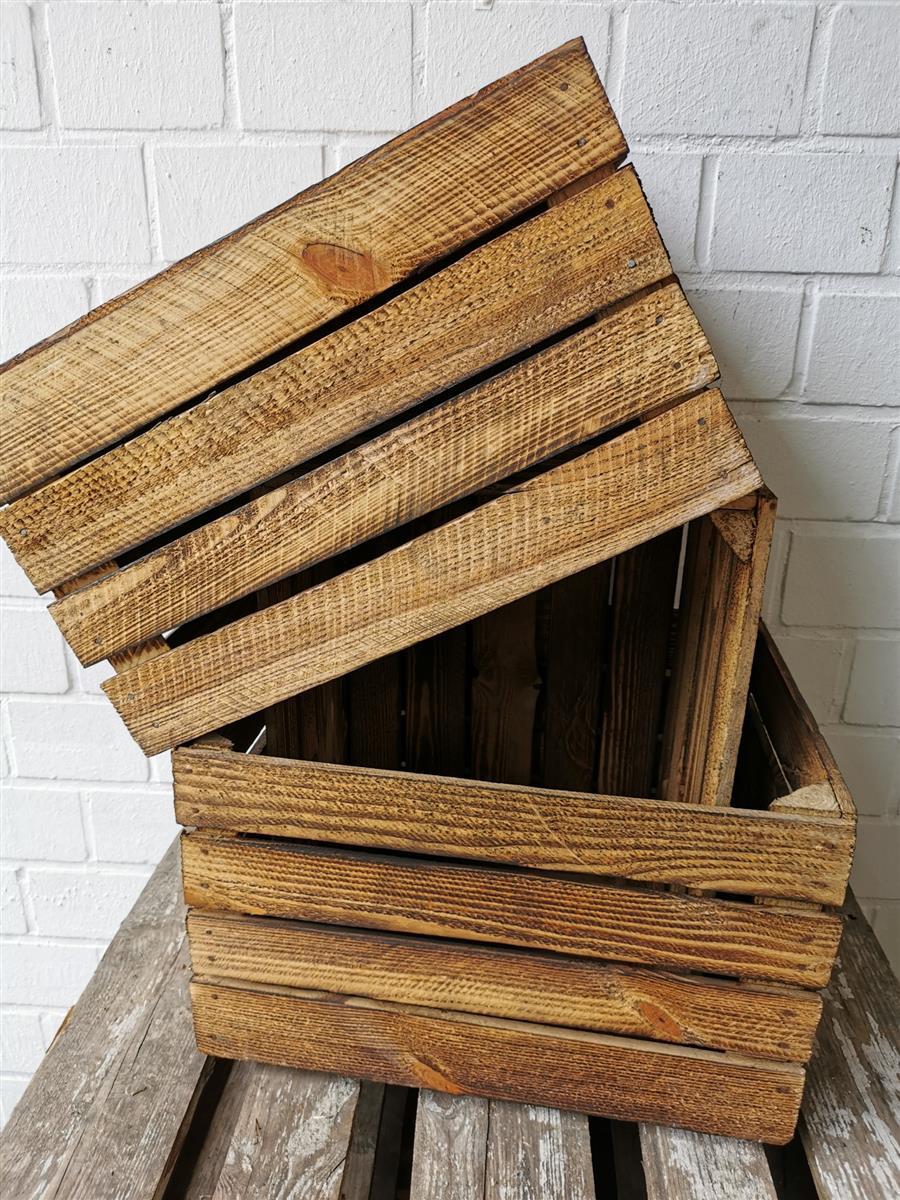 Obstkiste Weinkiste Holzkiste vintage geflammt 50x40x30 cm im 12er SET