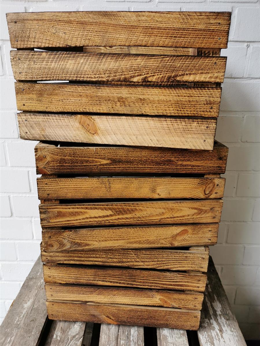 Obstkiste Weinkiste Holzkiste vintage geflammt 50x40x30 cm im 12er SET