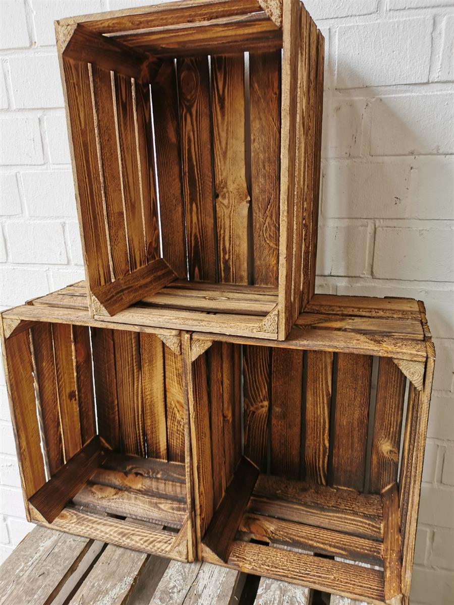 Obstkiste Weinkiste Holzkiste vintage geflammt 50x40x30 cm im 12er SET