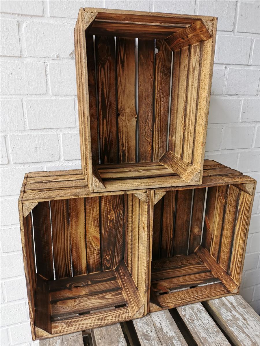 Obstkiste Weinkiste Holzkiste vintage geflammt 50x40x30 cm im 12er SET