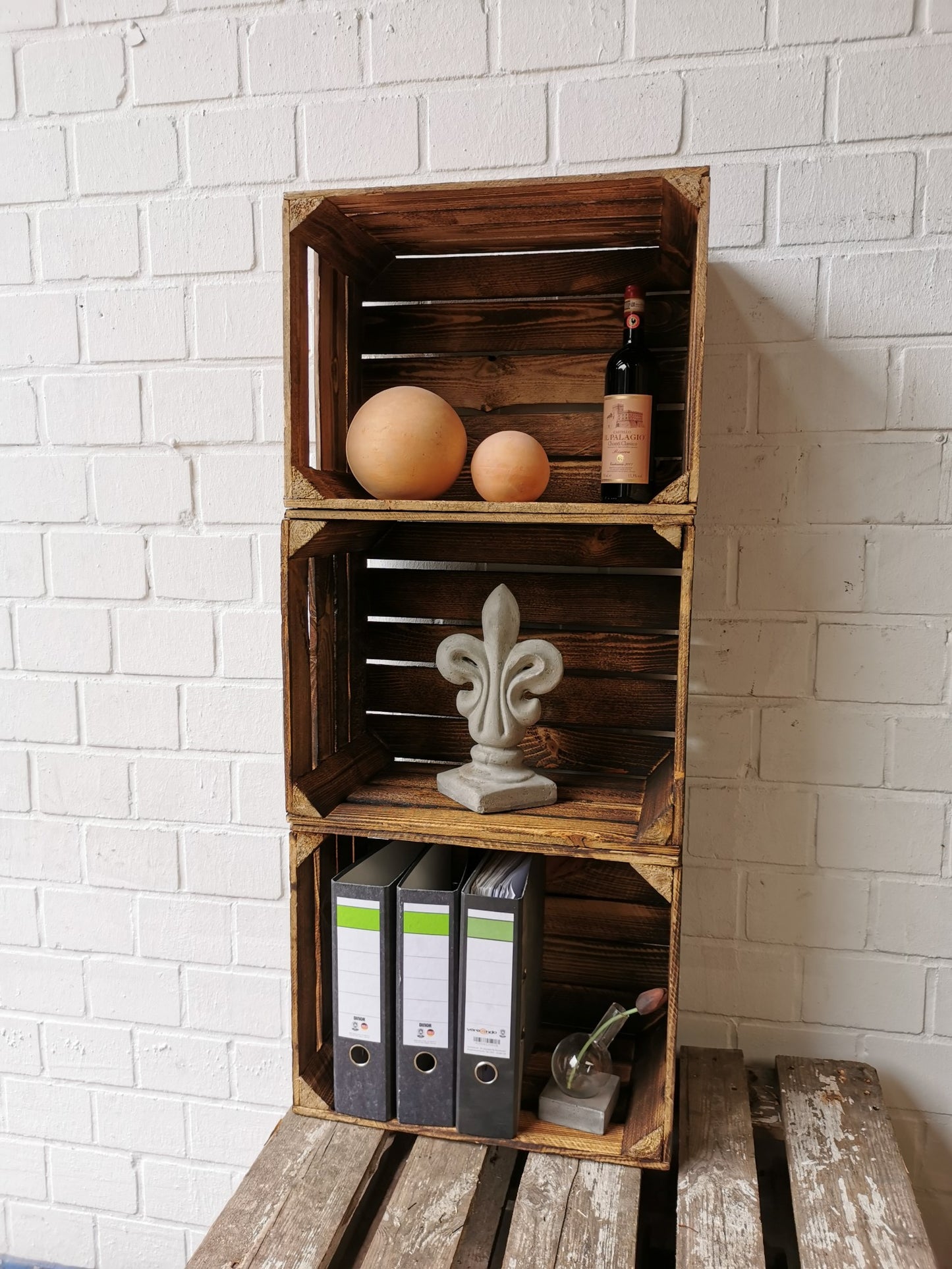 Obstkiste Weinkiste Holzkiste vintage geflammt 50x40x30 cm im 12er SET