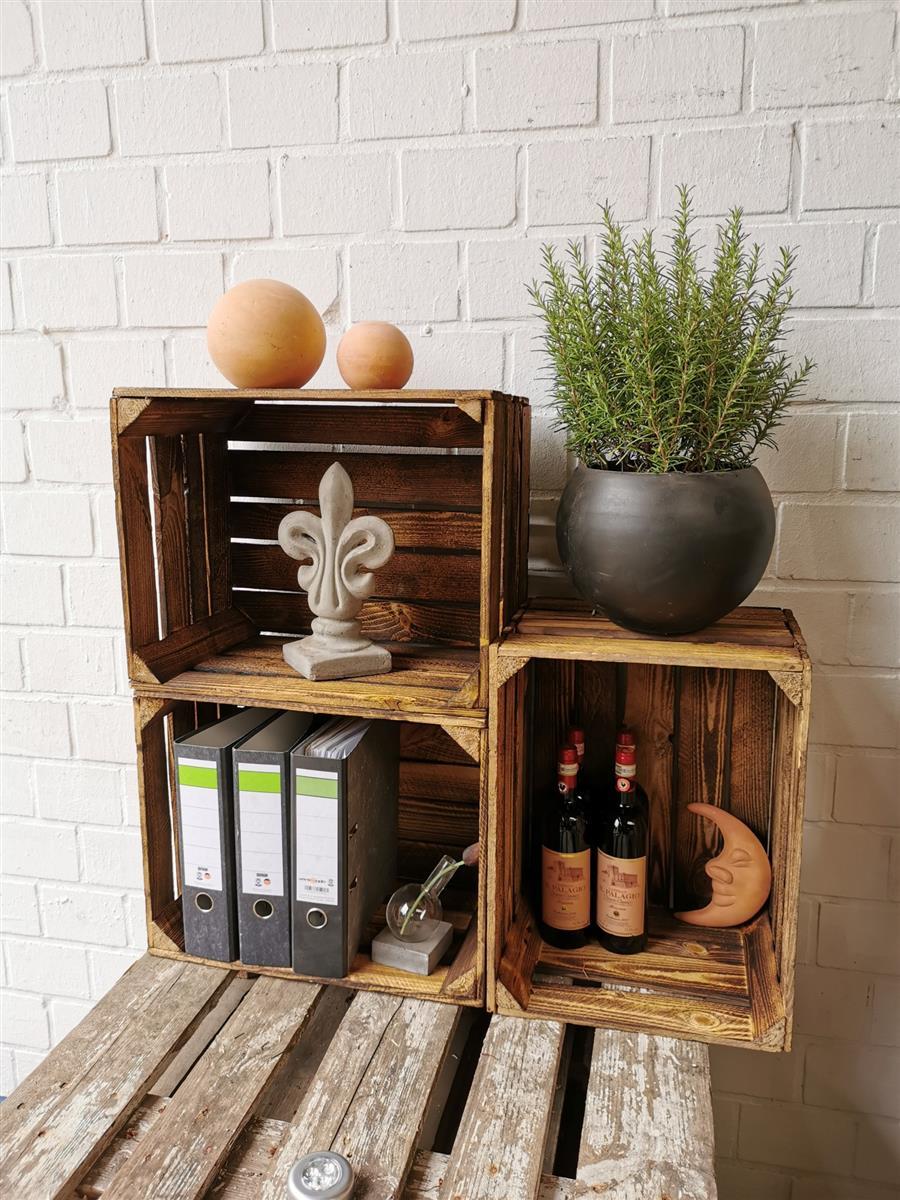 Obstkiste Weinkiste Holzkiste vintage geflammt 50x40x30 cm im 12er SET