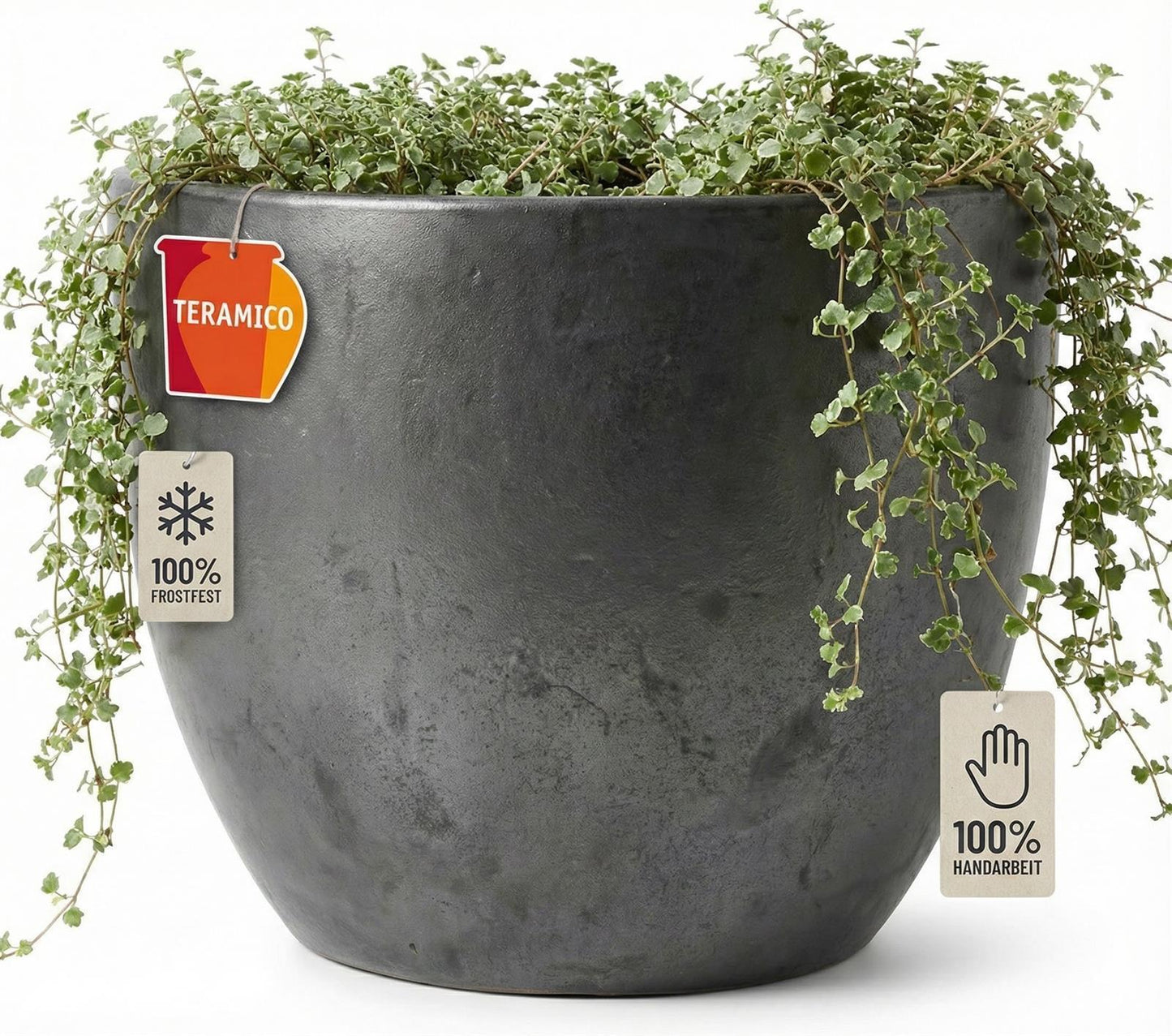 Pflanzgefäß "Egg Pot" Anthrazit – Ø 21 bis 60 cm – Frostfestes Steinzeug