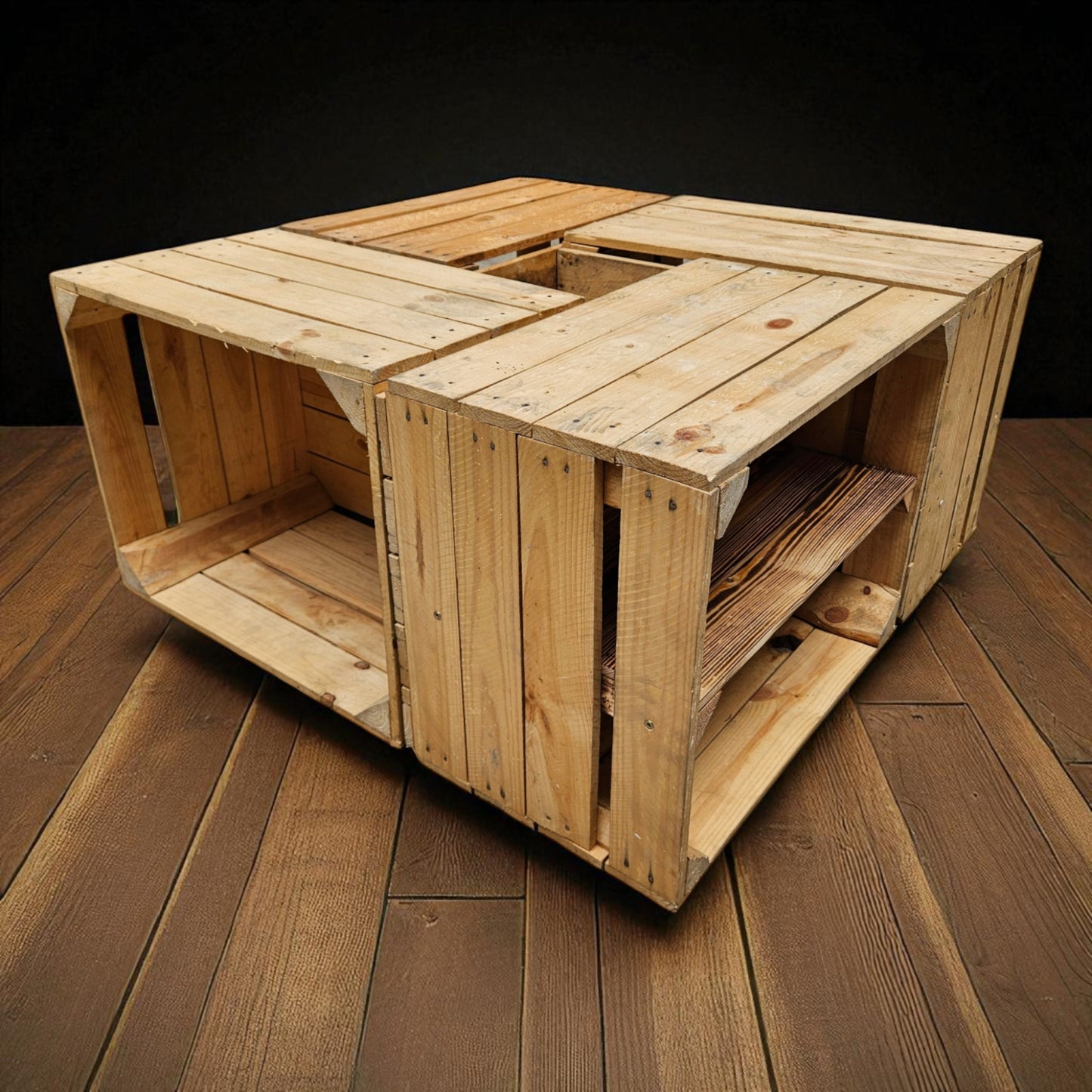 Holzkisten 4er Set 50 x 40 x 30cm mit Regal Lang Vintage Natur
