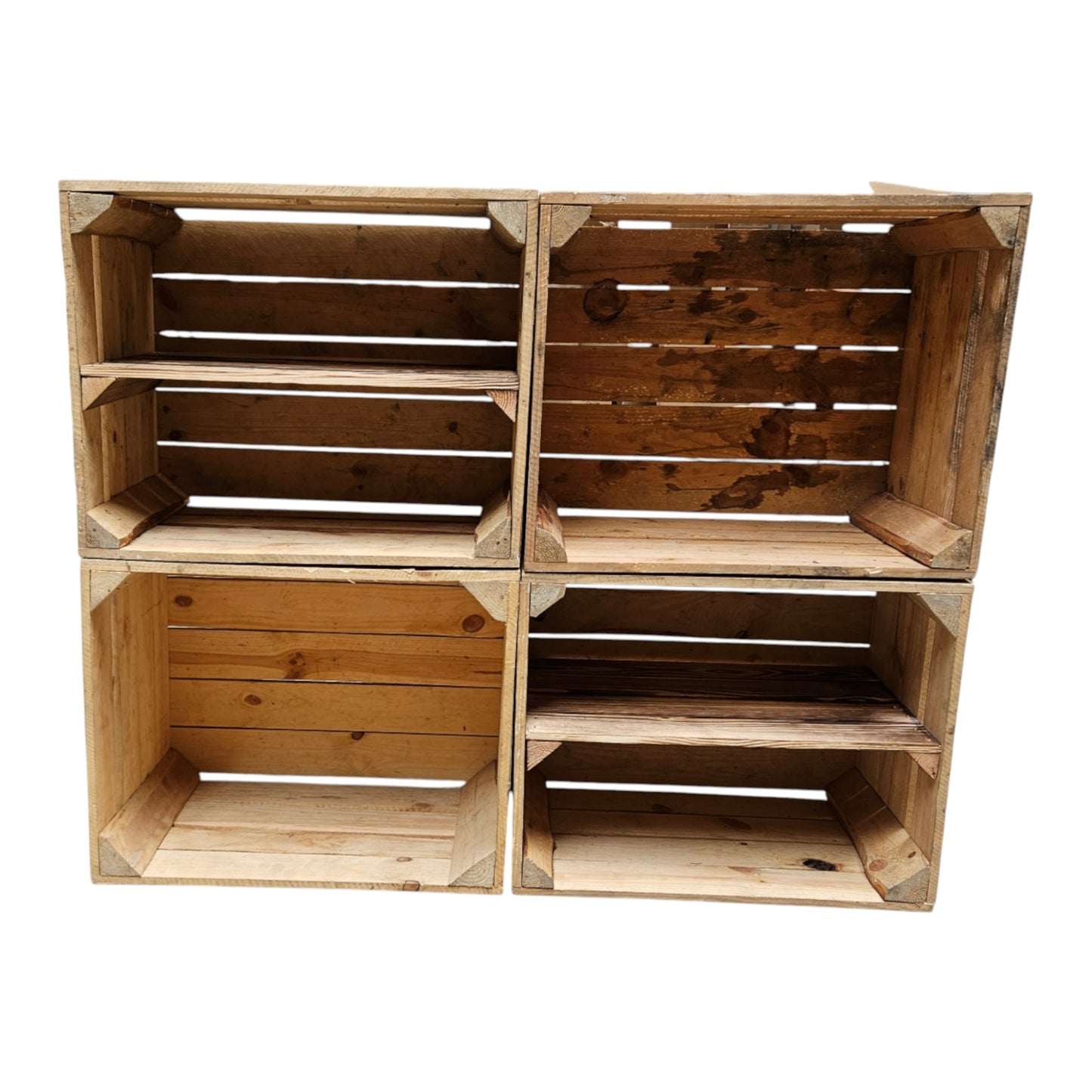 Coffrets en bois lot de 4 50 x 40 x 30cm avec étagère longue vintage naturel