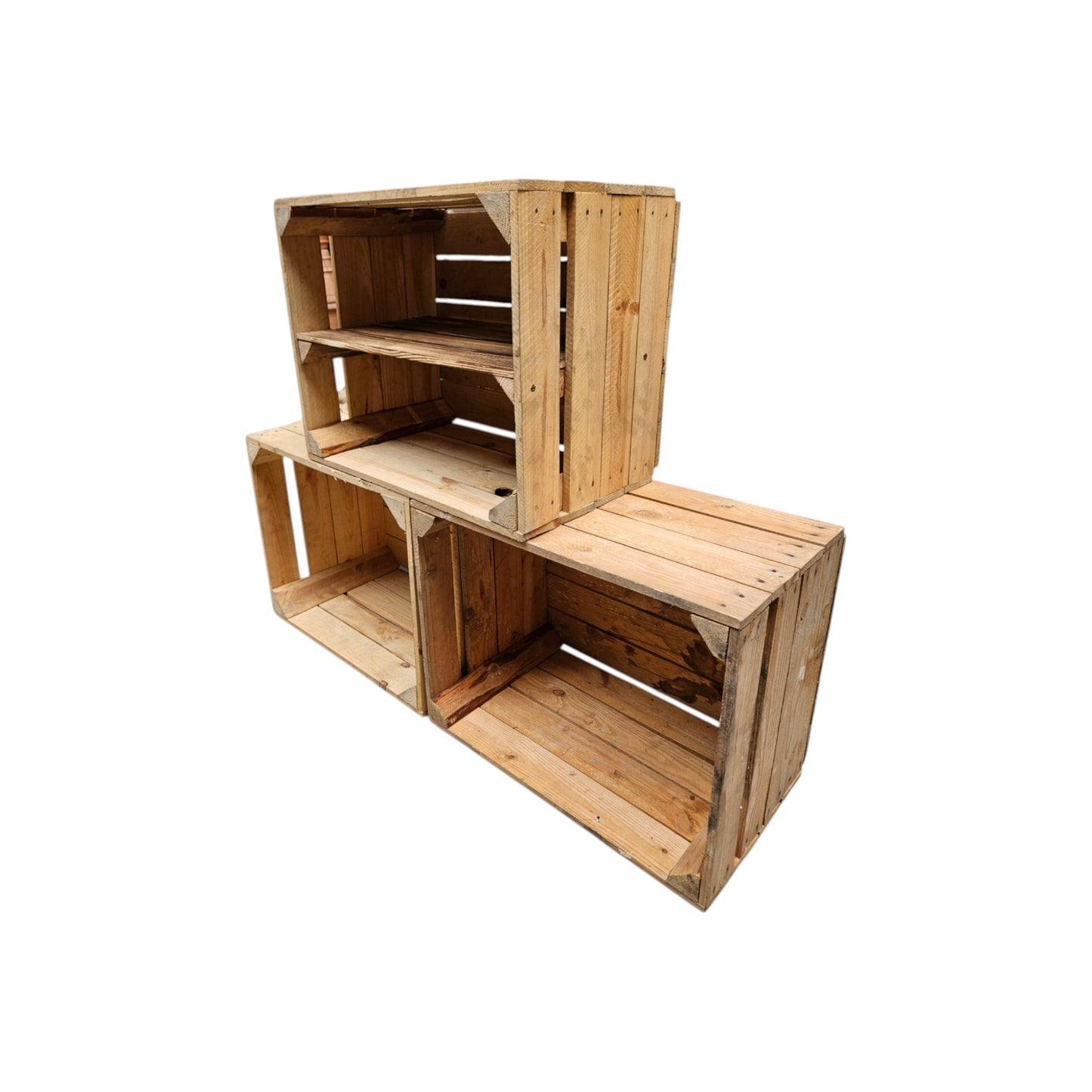 Holzkisten Vintage 3er Set 50 x 40 x 30cm mit Regal lang verbaut