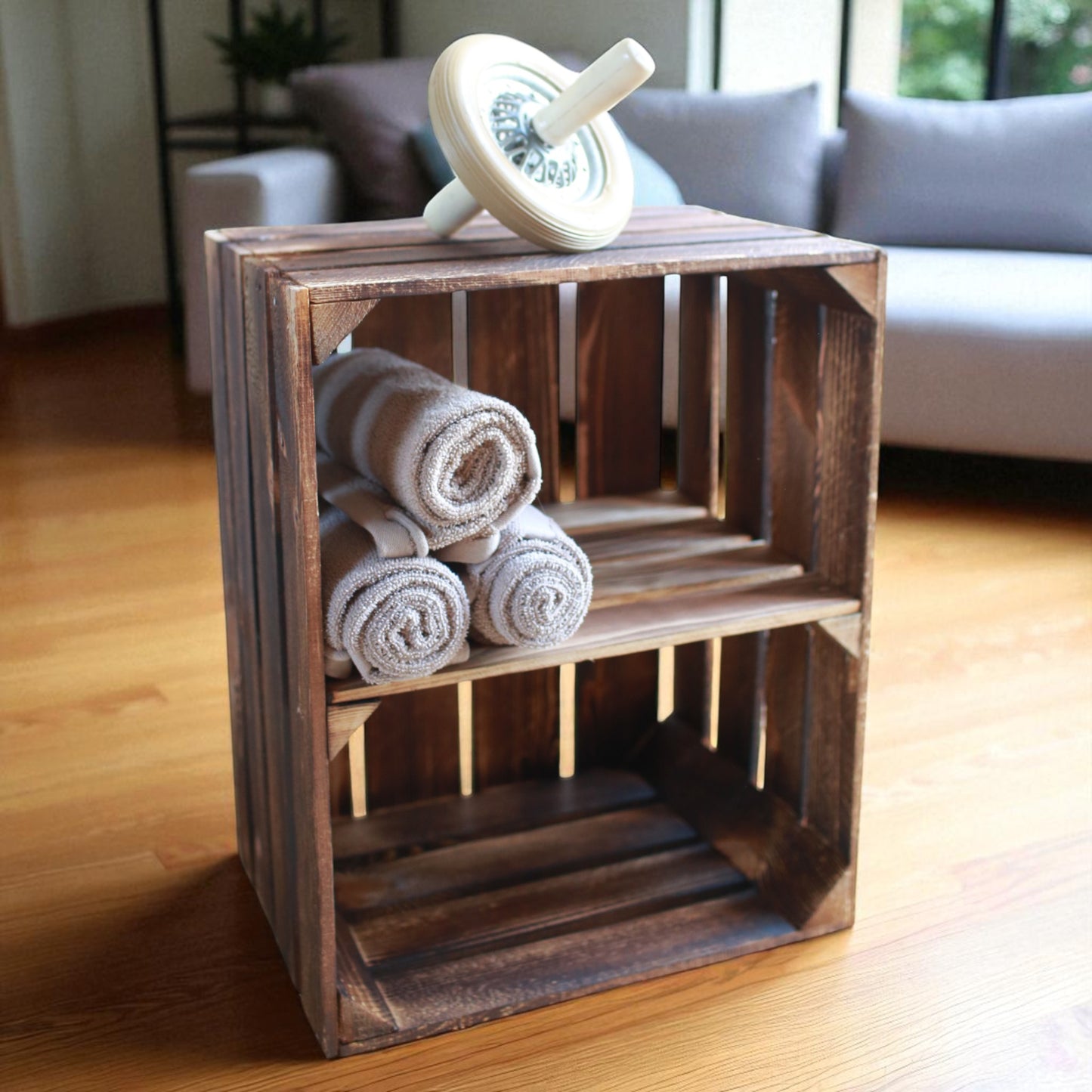 Coffret en bois vintage flammé 50 x 40 x 30 cm étagère courte