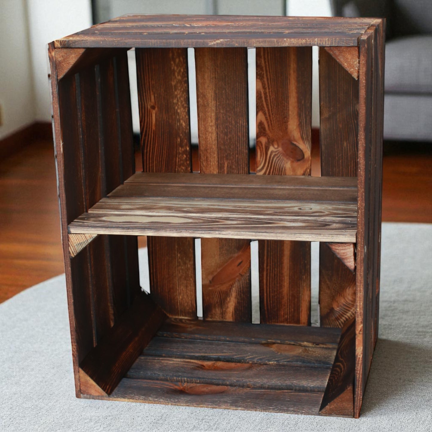 Coffret en bois vintage flammé 50 x 40 x 30 cm étagère courte