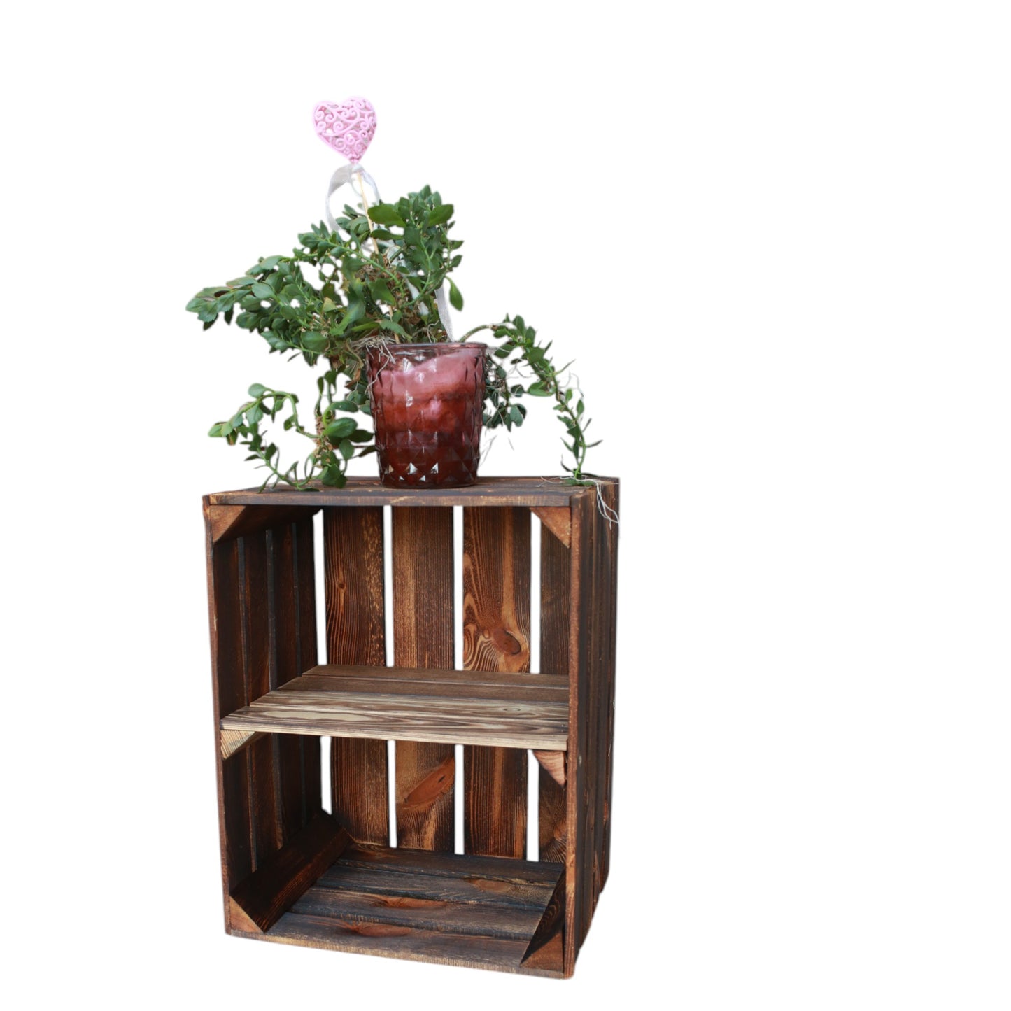 Coffret en bois vintage flammé 50 x 40 x 30 cm étagère courte