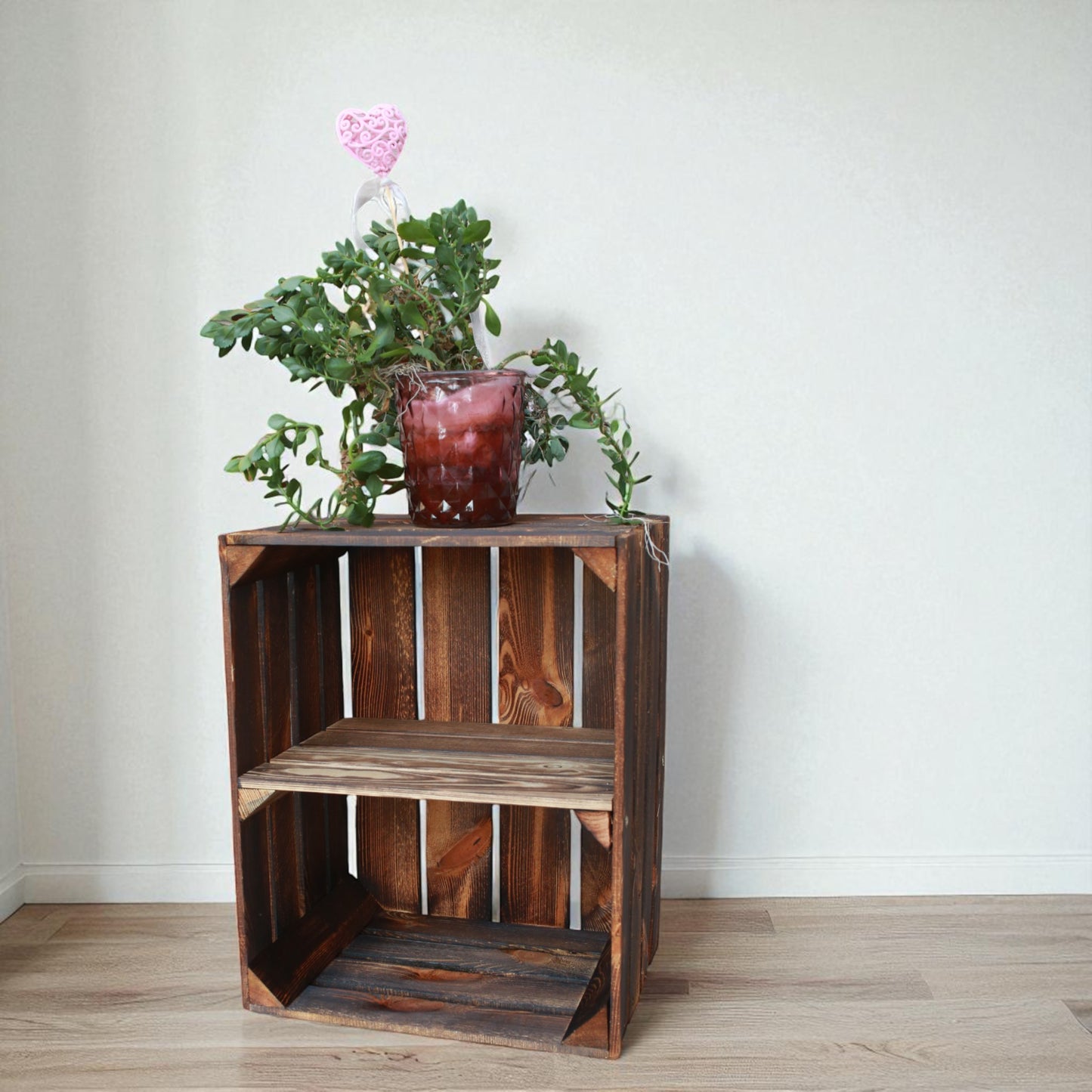 Coffret en bois vintage flammé 50 x 40 x 30 cm étagère courte