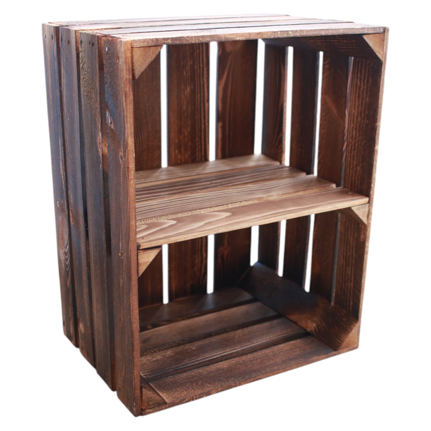 Coffret en bois vintage flammé 50 x 40 x 30 cm étagère courte