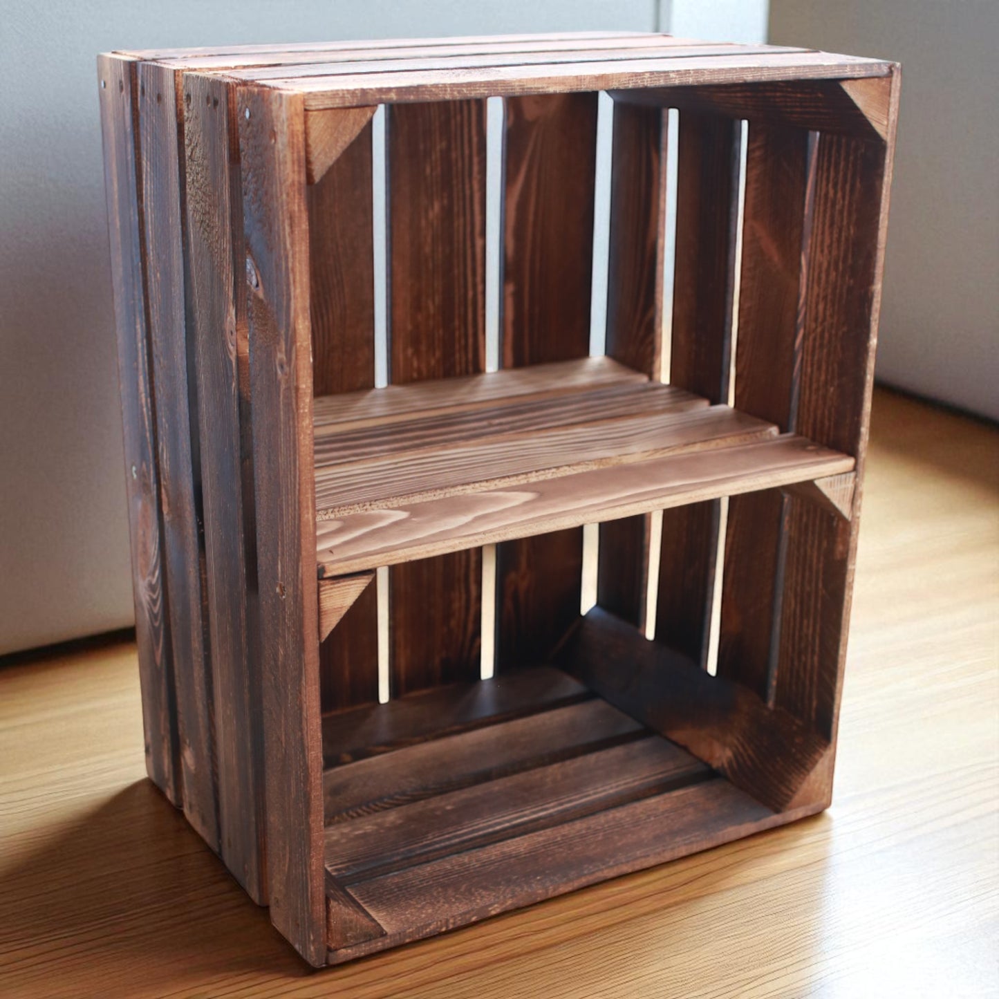 Coffret en bois vintage flammé 50 x 40 x 30 cm étagère courte