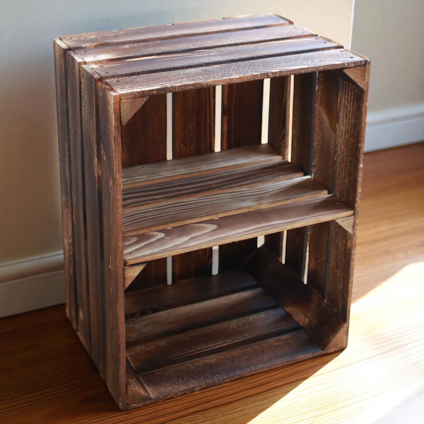 Coffret en bois vintage flammé 50 x 40 x 30 cm étagère courte
