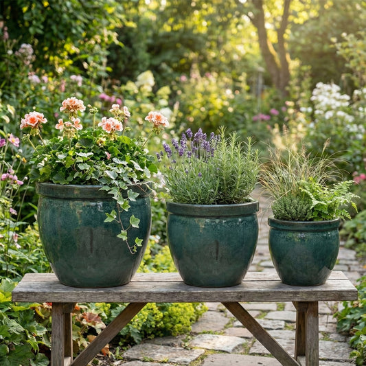 Pflanzgefäß Keramik "Bavaria Tall" Moosgrün Ø 21 - 37 cm Frostfest