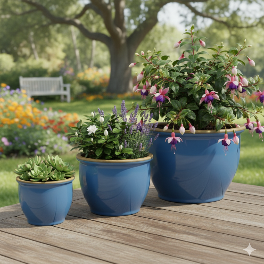 Blumentopf Pflanzgefäß aus Keramik Modell "Roma" 18cm Soft Blau
