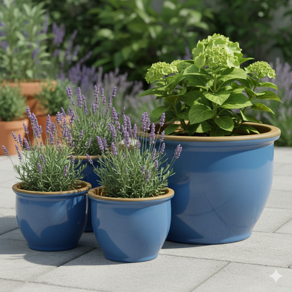 Blumentopf Pflanzgefäß aus Keramik Modell "Roma" 18cm Soft Blau