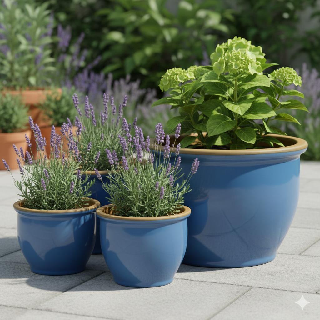 Blumentopf Pflanzgefäß aus Keramik Modell "Roma" 38cm Soft Blau