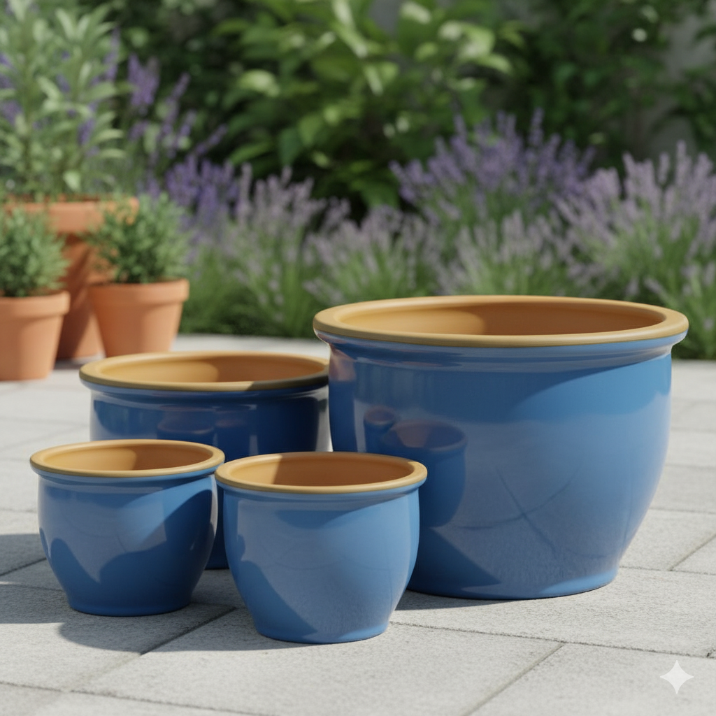 Blumentopf Pflanzgefäß aus Keramik Modell "Roma" 18cm Soft Blau