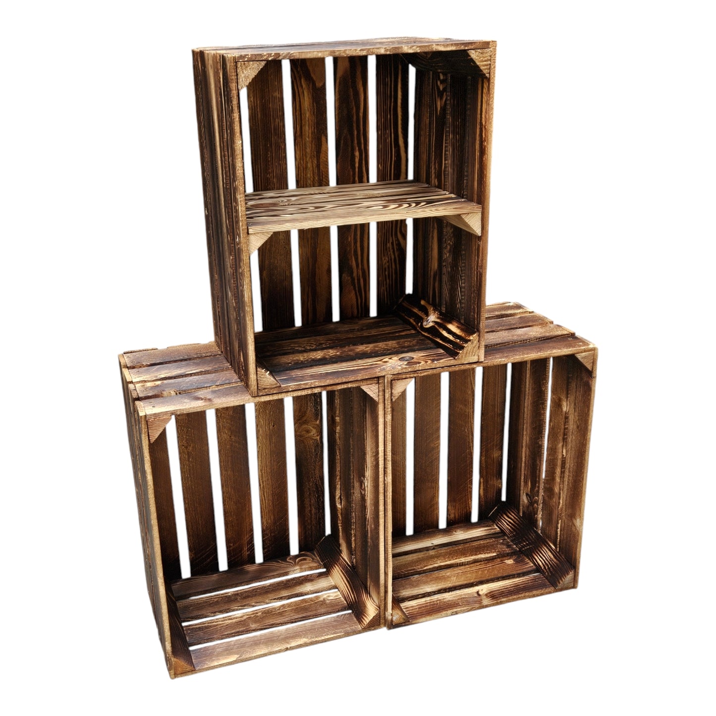 Obstkisten 3er Set Vintage Geflammt 50 x 40 x 30cm mit Regalboden