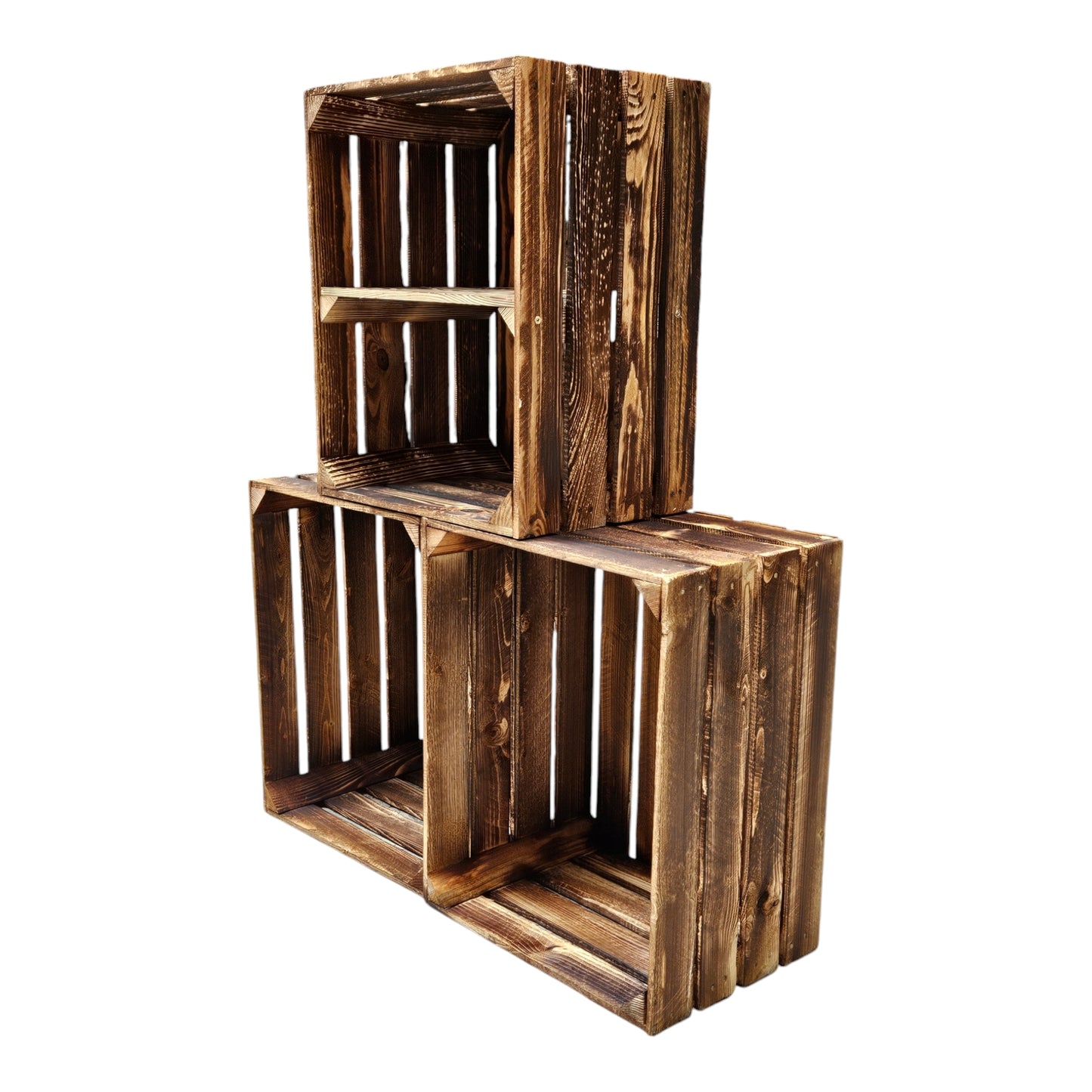 Obstkisten 3er Set Vintage Geflammt 50 x 40 x 30cm mit Regalboden