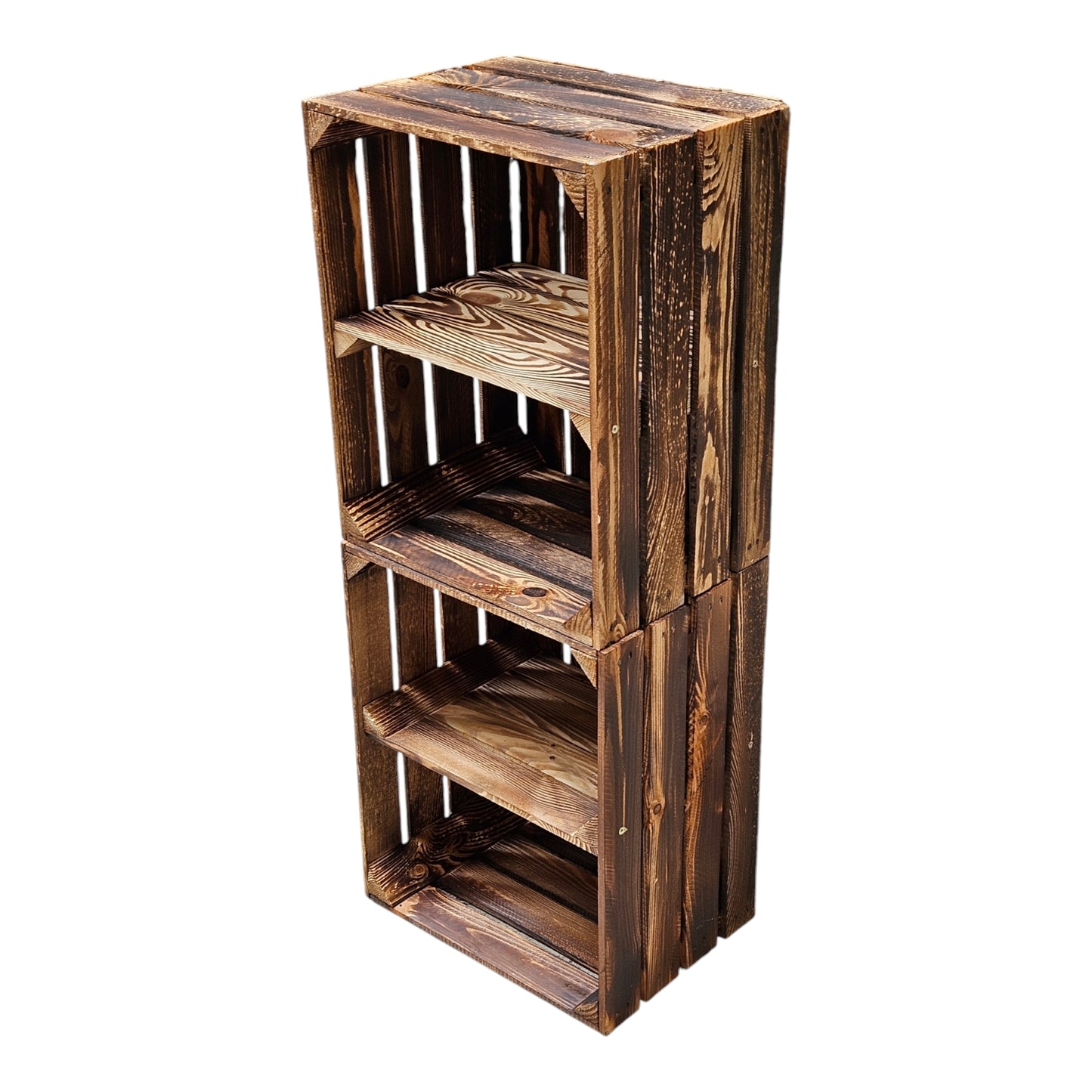 Holzkisten 2er Set mit Regalboden Kurz 50 x 40 x 30cm geflammt