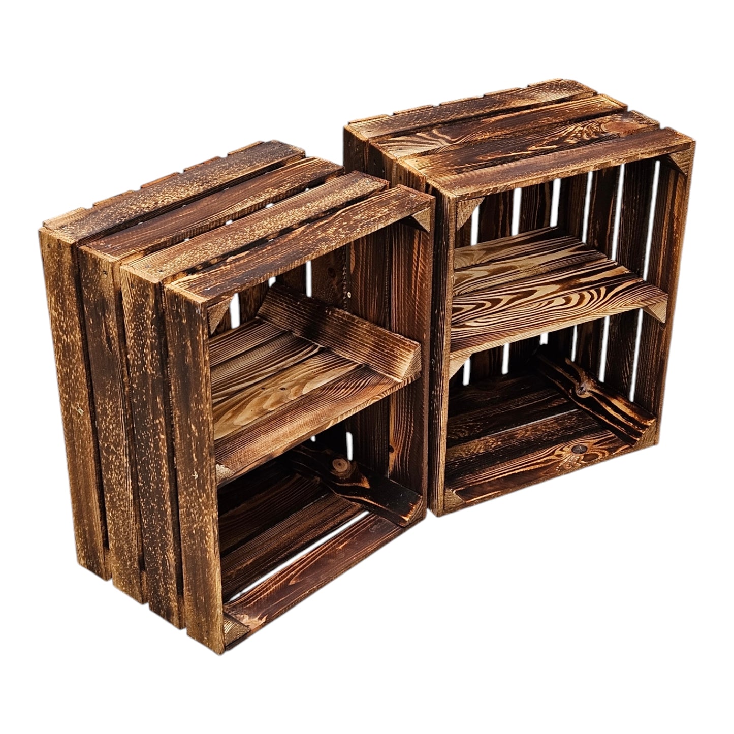 Holzkisten 2er Set mit Regalboden Kurz 50 x 40 x 30cm geflammt