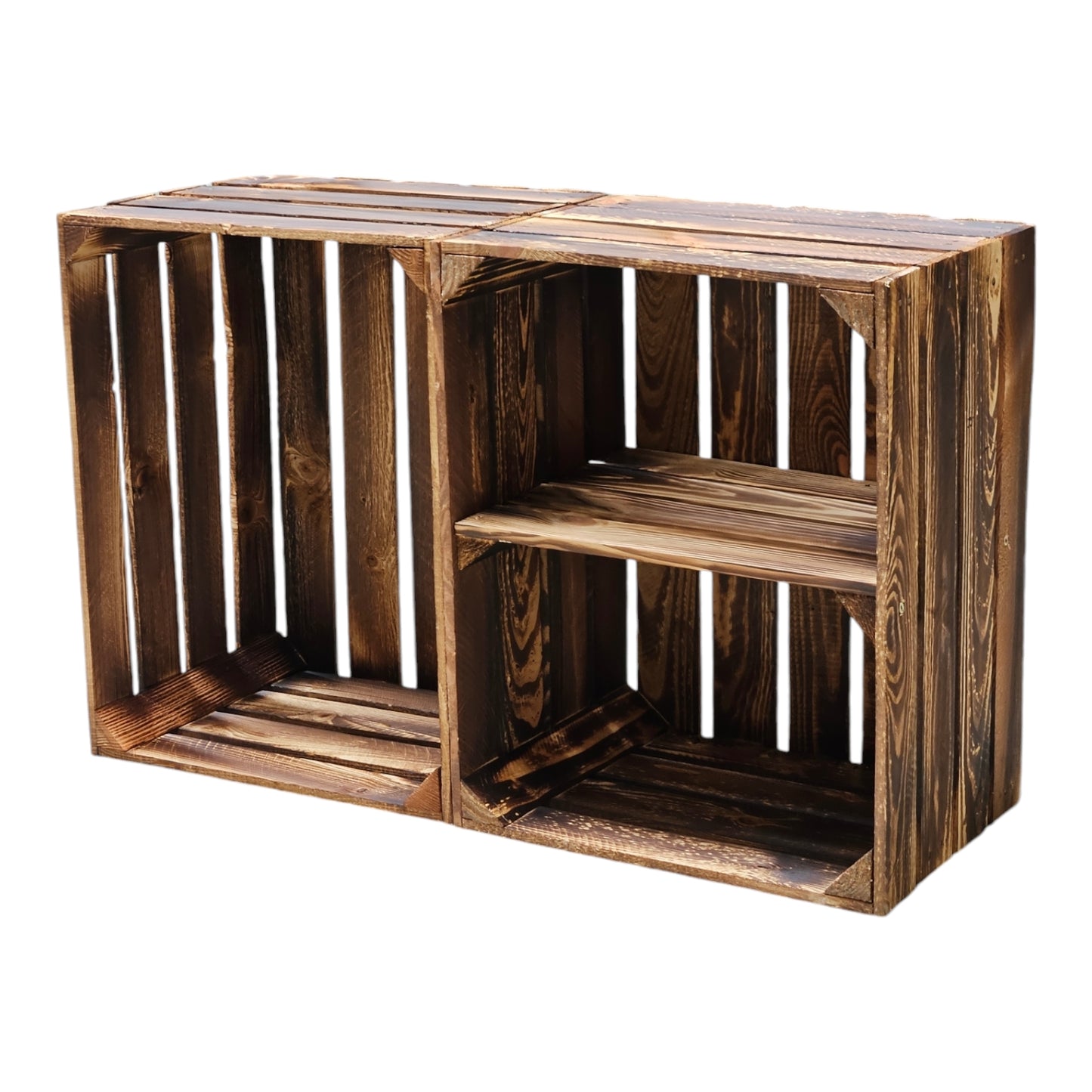 Holzkisten 2er Set 50cm mit Ablage Vintage Geflammt