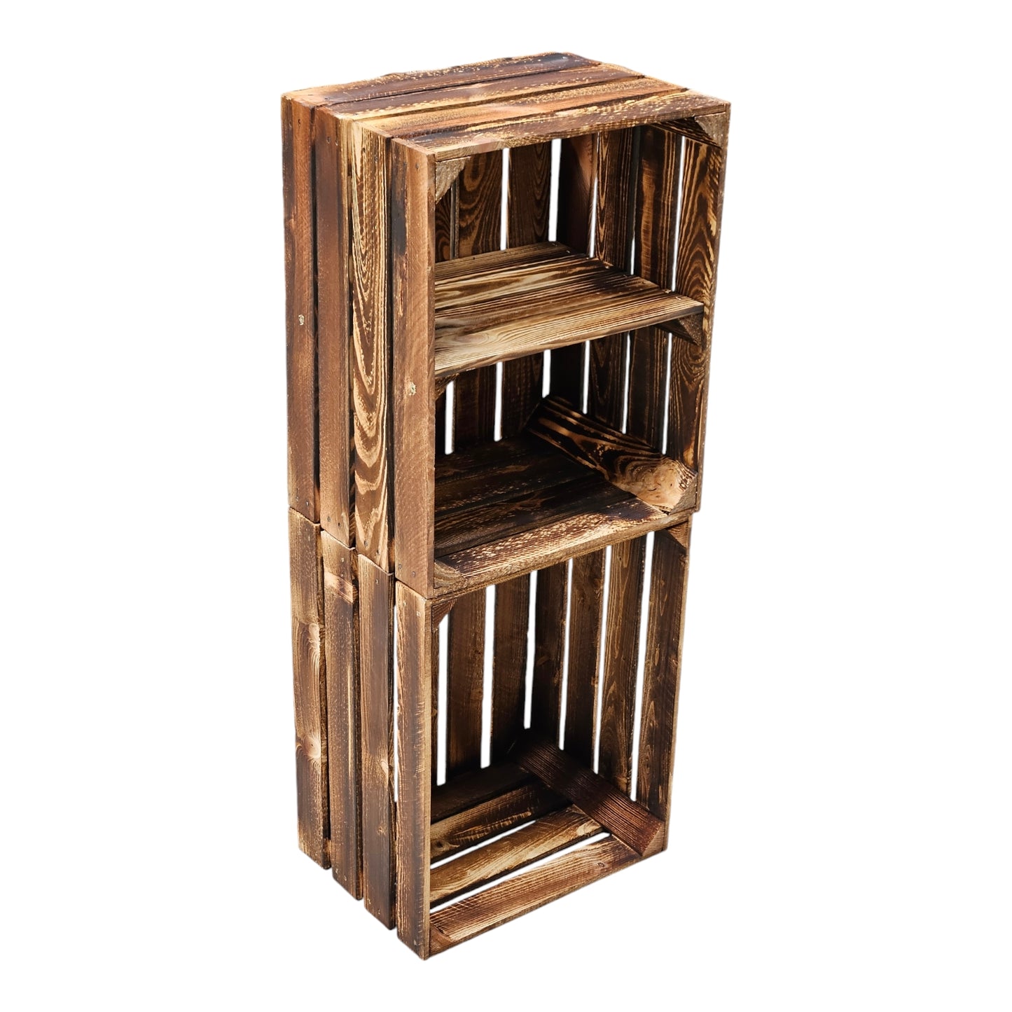 Holzkisten 2er Set 50cm mit Ablage Vintage Geflammt
