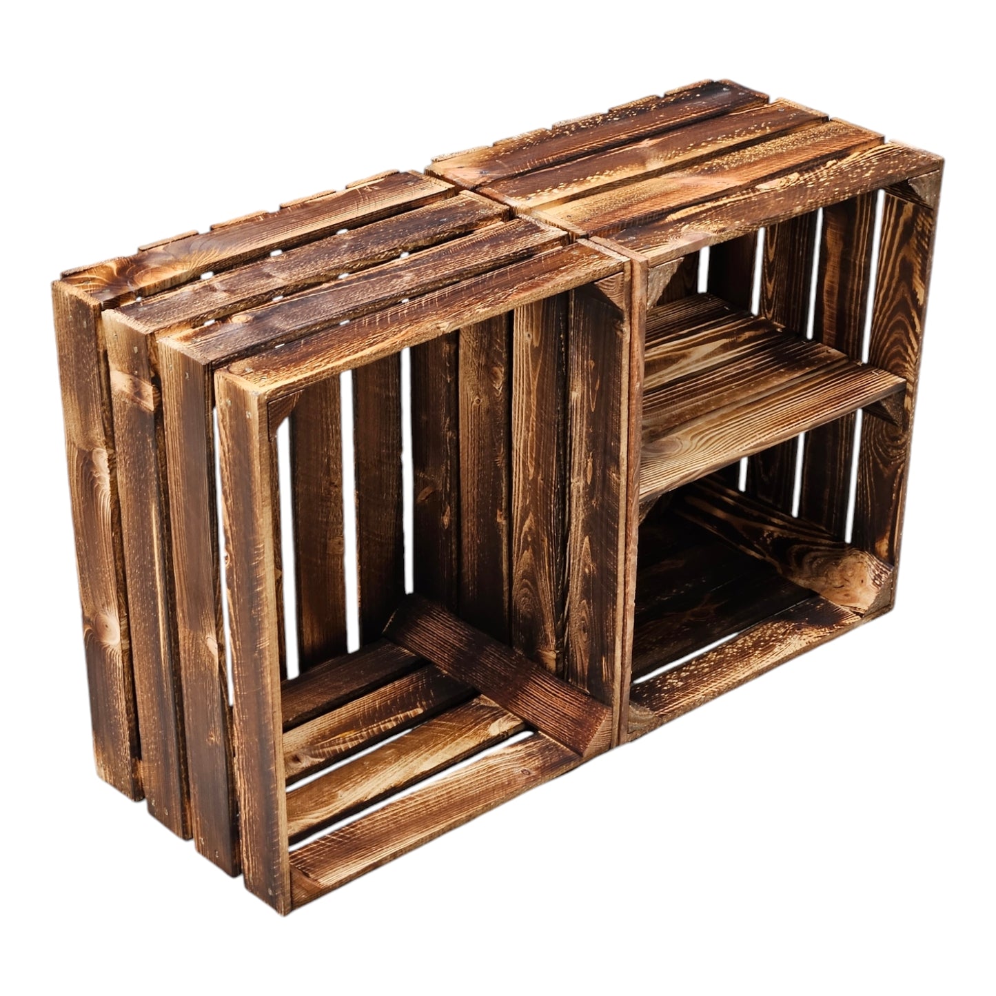 Holzkisten 2er Set 50cm mit Ablage Vintage Geflammt