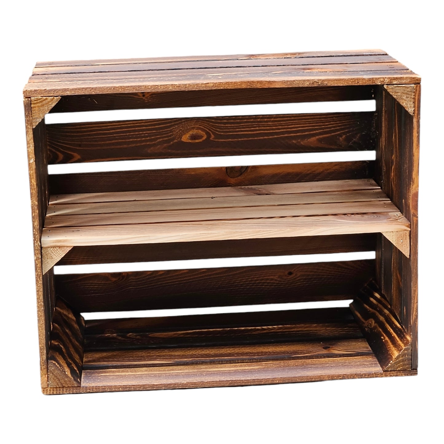 Holzkiste Regal mit Ablage Lang 50 x 40 x 30cm Geflammt