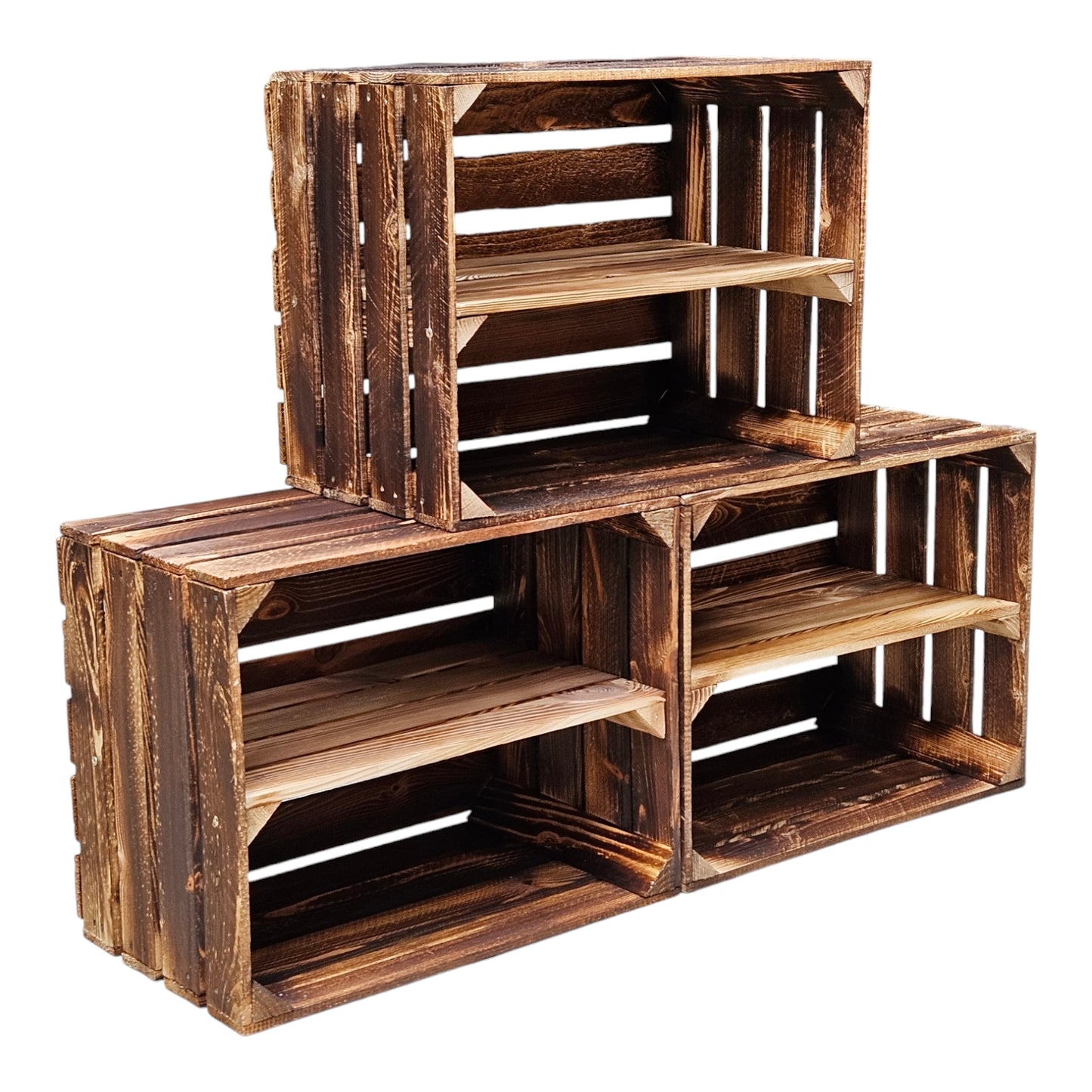 Holzkisten mit Regalfach Lang 50 x 40 x 30cm Vintage Geflammt