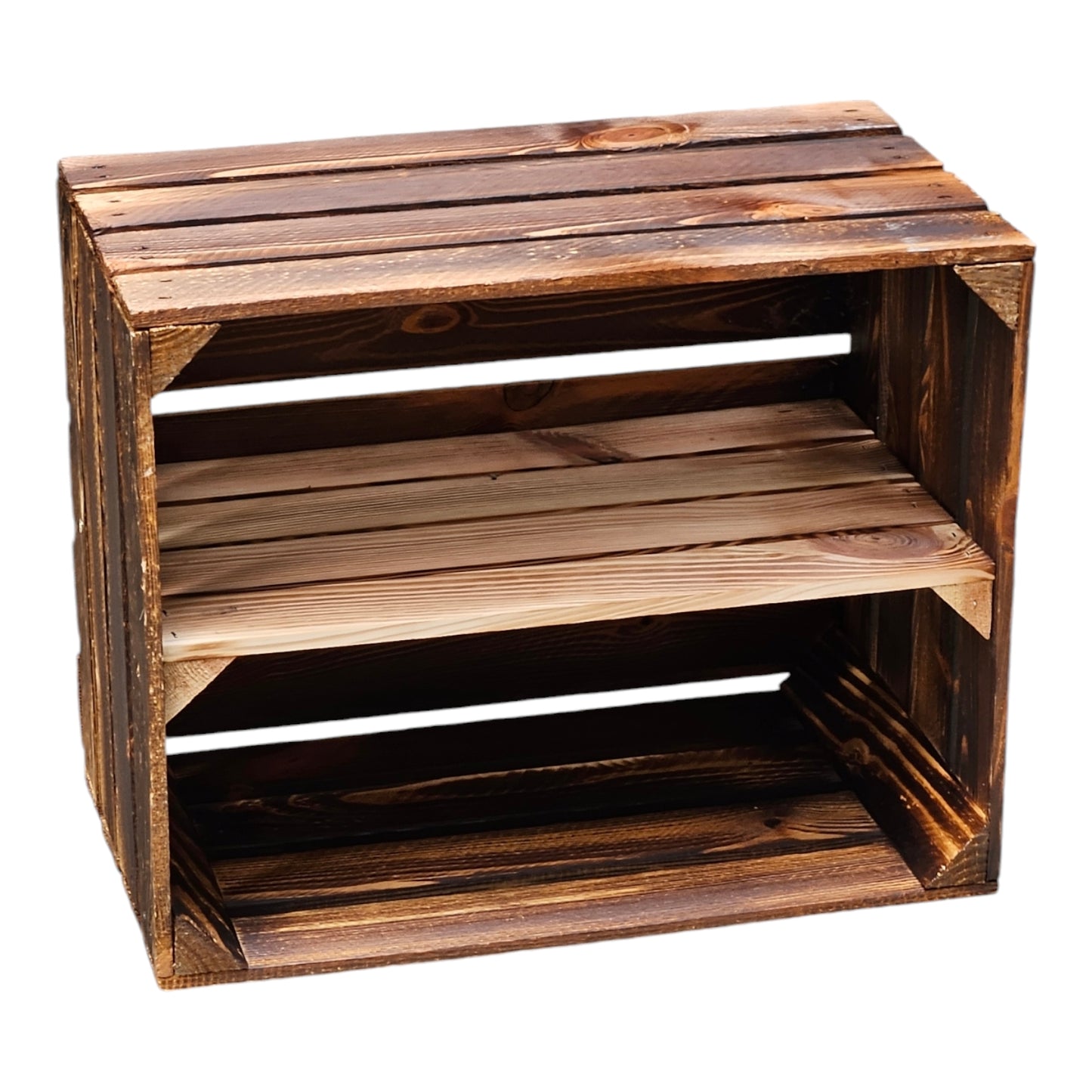 Holzkiste Regal mit Ablage Lang 50 x 40 x 30cm Geflammt
