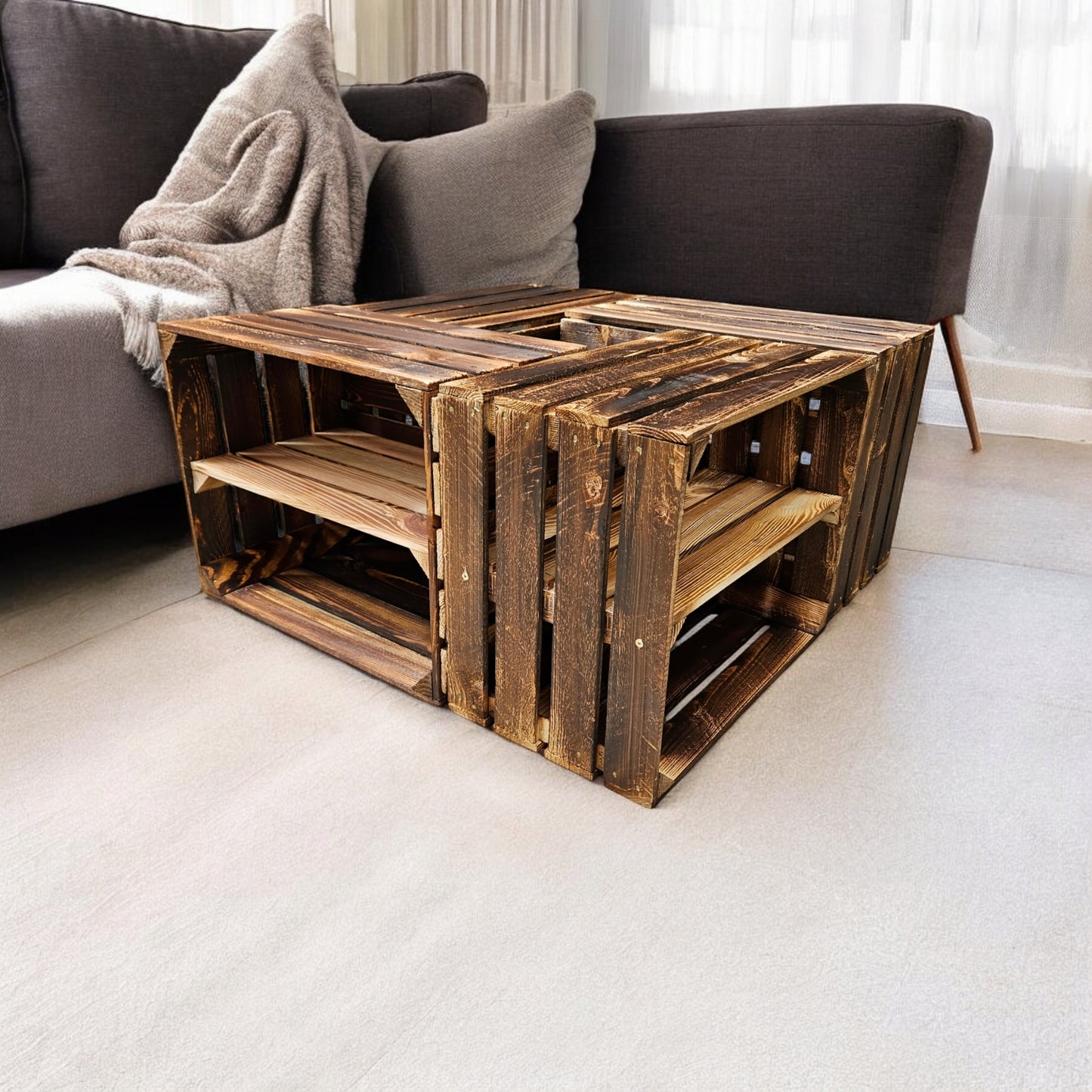 Holzkiste Regal mit Ablage Lang 50 x 40 x 30cm Geflammt