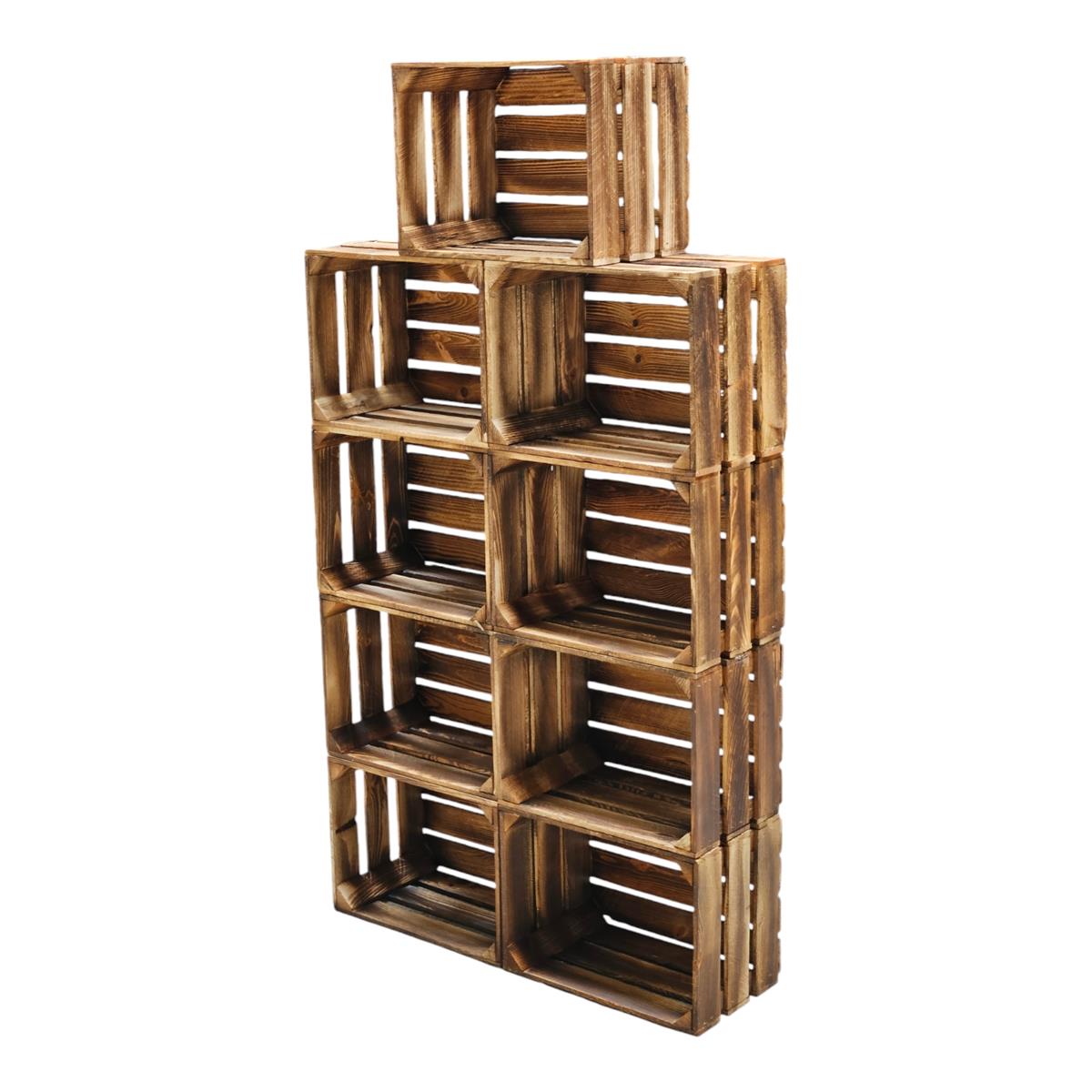 Caisses à fruits en bois 40 cm dans un ensemble pratique de 9 caisses en bois flammées